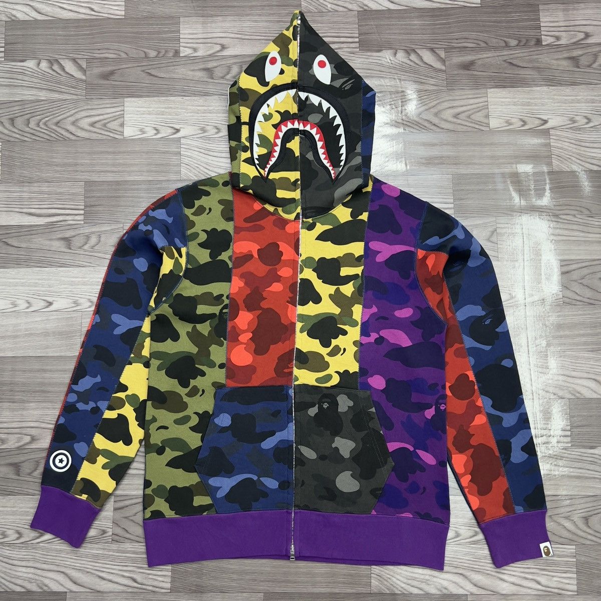 Bape Bape Multicolor Mix Crazy Camo Shark Full Zip Hoodie Size US L / EU 52-54 / 3 - 2 Thumbnail