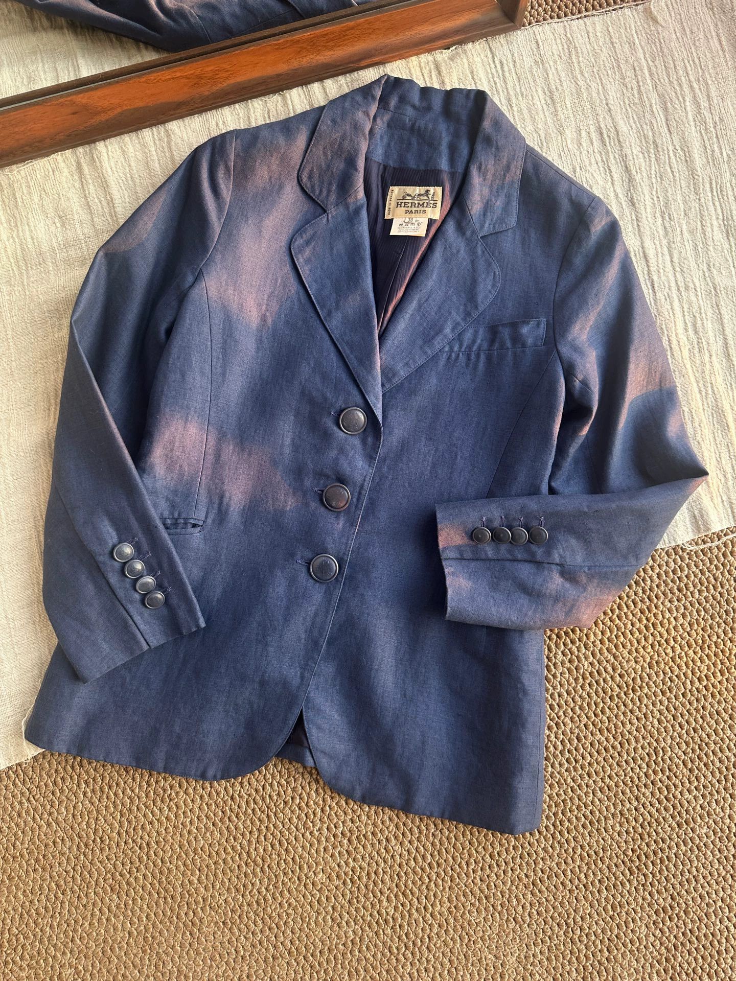 Hermes HERMES Vintage Linen Casual Blazer Women's Blue FR38 Size S / US 4 / IT 40 - 1 Thumbnail