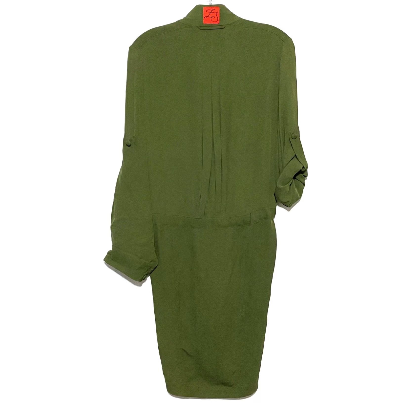 Zac Posen Z Spoke by Zac Posen Green Silk Button Utility Shirt Dress 0 Roll Tab Sleeve Knee Length Gold Zip Slim Casual Workwear Travel Women 0 XS? Size XS / US 0-2 / IT 36-38 - 4 Thumbnail