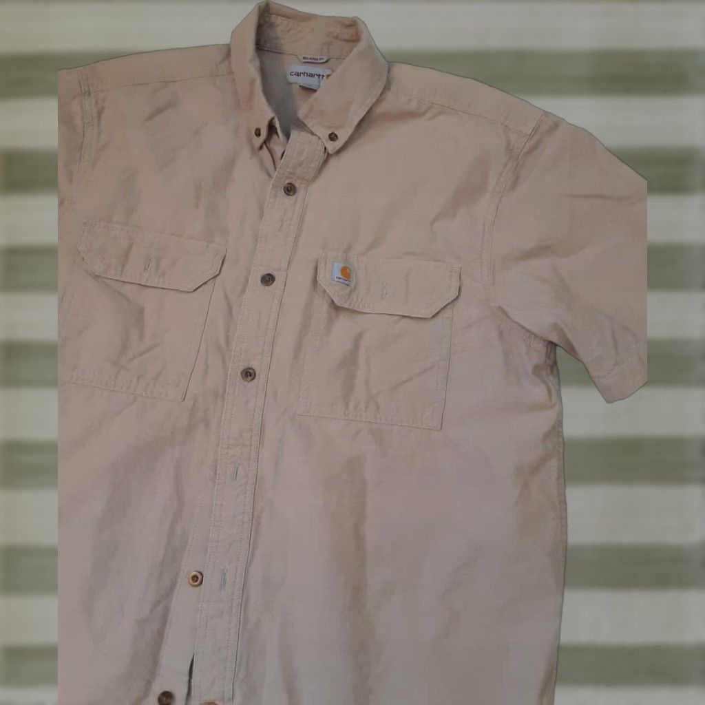 Carhartt VINTAGE Carhartt Shirt Short Sleeve L Relaxed Regular Khaki Brown Solid Men 90s Classic Shirt Mens L Size US L / EU 52-54 / 3 - 1 Thumbnail