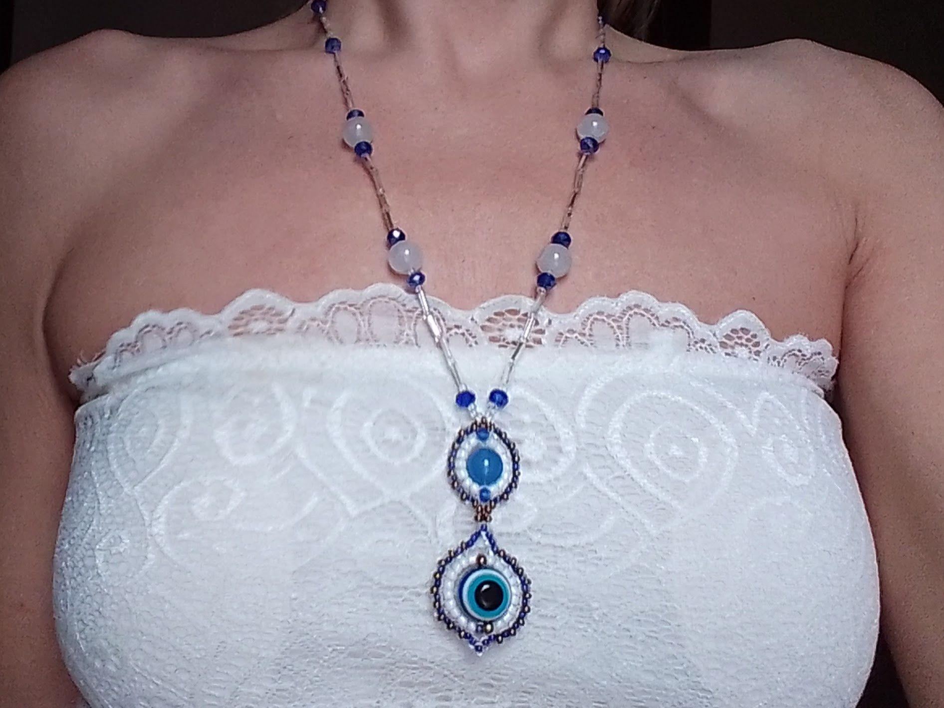 Handmade Talisman Necklaces eye of Nazar pendant Agate gemstones Size ONE SIZE - 1 Thumbnail