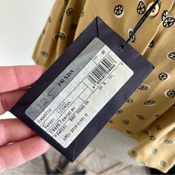 Prada Prada Silk Circular Pattern Button Down Tan Short Sleeve Blo Size L / US 10 / IT 46 - 7 Thumbnail