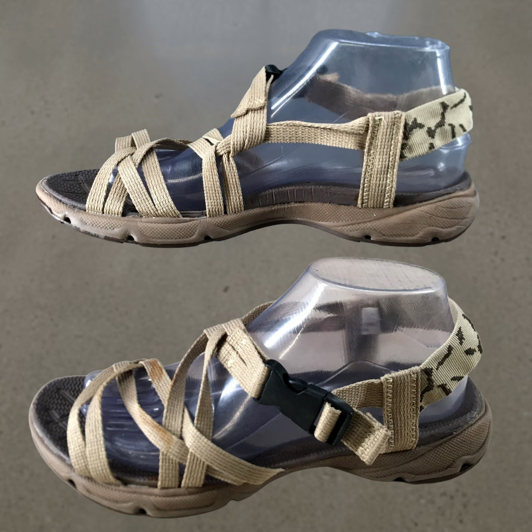 Vintage Khombu Sandals Womens 7.5 Ankle Straps Beige Faux Leather Hook & Loop Casual Sandals Womens 7.5 Beige Strappy Size US 8 / IT 38 - 1 Thumbnail