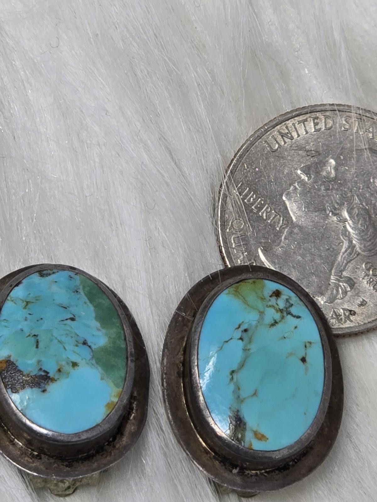 Sterling Silver Vintage Sterling Silver Turquoise Earrings Thailand Clip On Size ONE SIZE - 8 Thumbnail