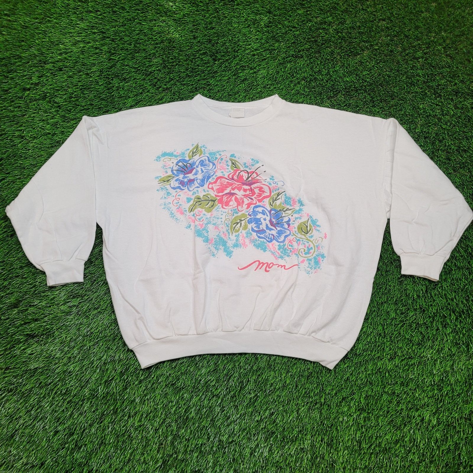 Other VTG 80s "Mom" Floral Batwing Sweatshirt Boxy Cropped Fit XL Size XL / US 12-14 / IT 48-50 - 1 Thumbnail