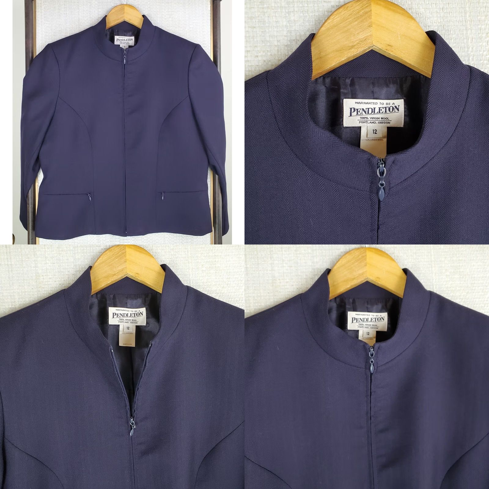 Pendleton VINTAGE Pendleton Womens 12 Jacket Full Zip 100% Virgin Wool Eggplant Moto Coat Size XL / US 12-14 / IT 48-50 - 9 Thumbnail