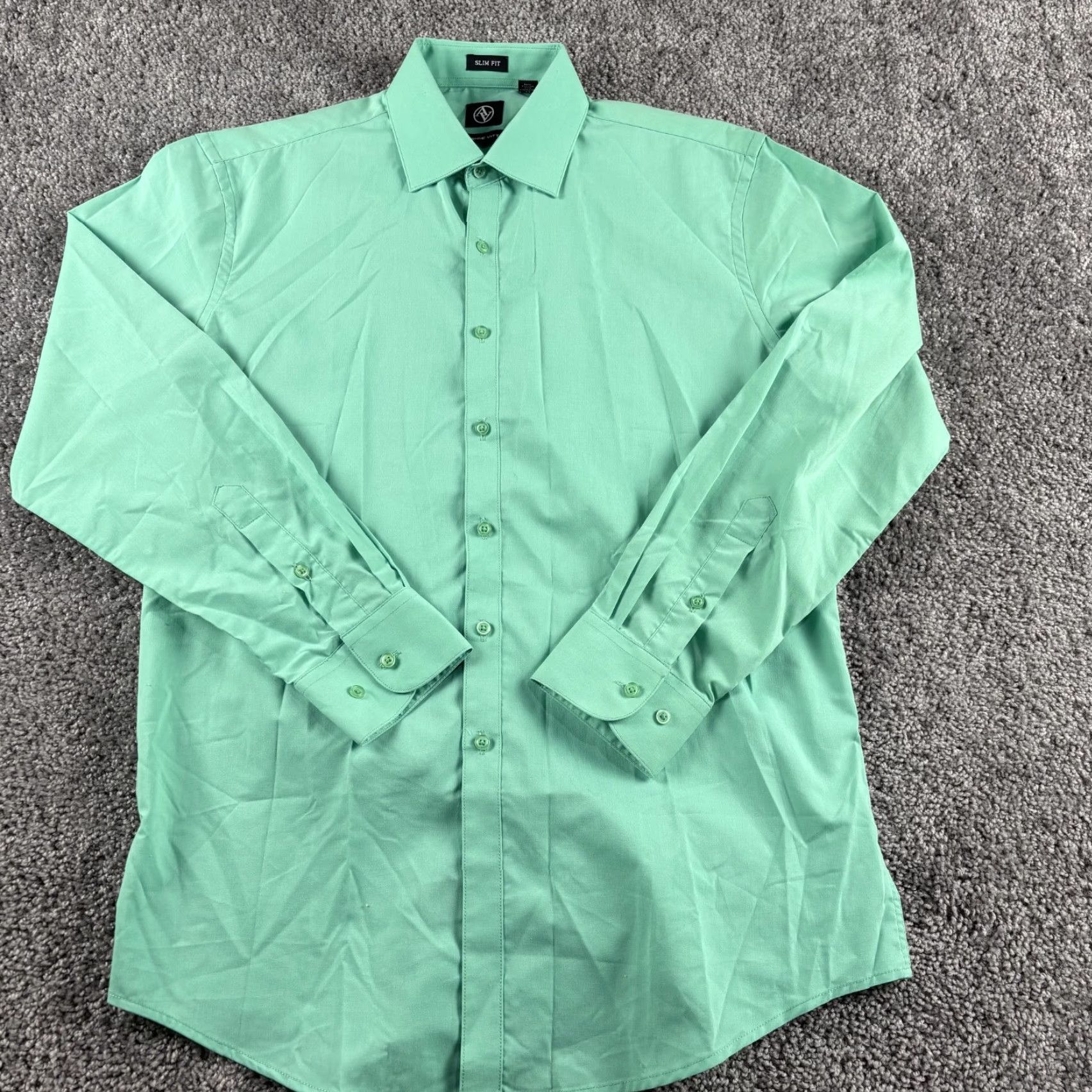 Vintage Adrienne Vittadini Men Slim Fit Button Down Shirt Green 15 32/33 Mint Green Medium Long Sleeve Collared Solid 60% Cotton 37% Polyester 3% Spandex Size US M / EU 48-50 / 2 - 4 Thumbnail
