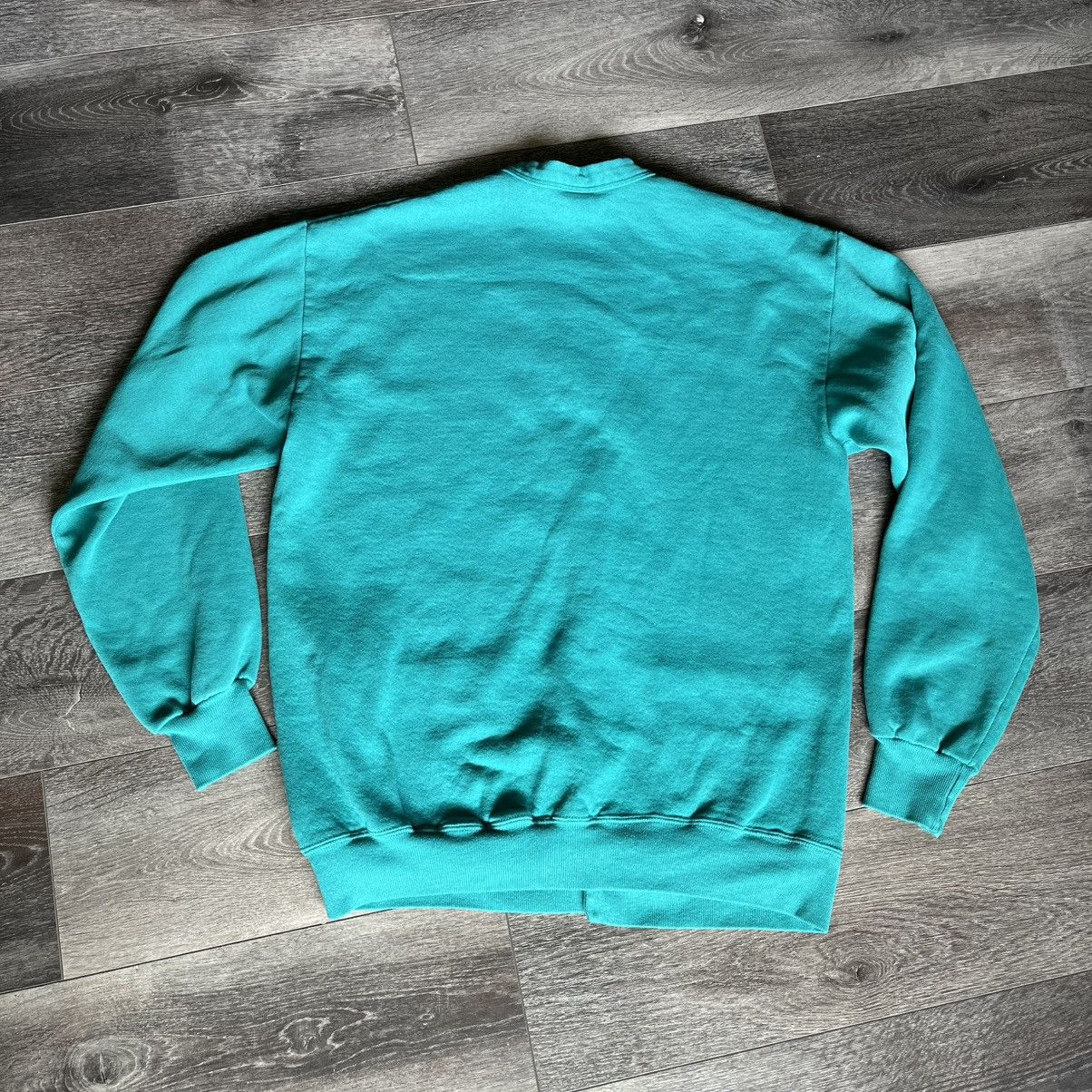 Jerzees Vintage 1990s Jerzees Blank Teal Cardigan Sweatshirt Button Size US L / EU 52-54 / 3 - 2 Thumbnail