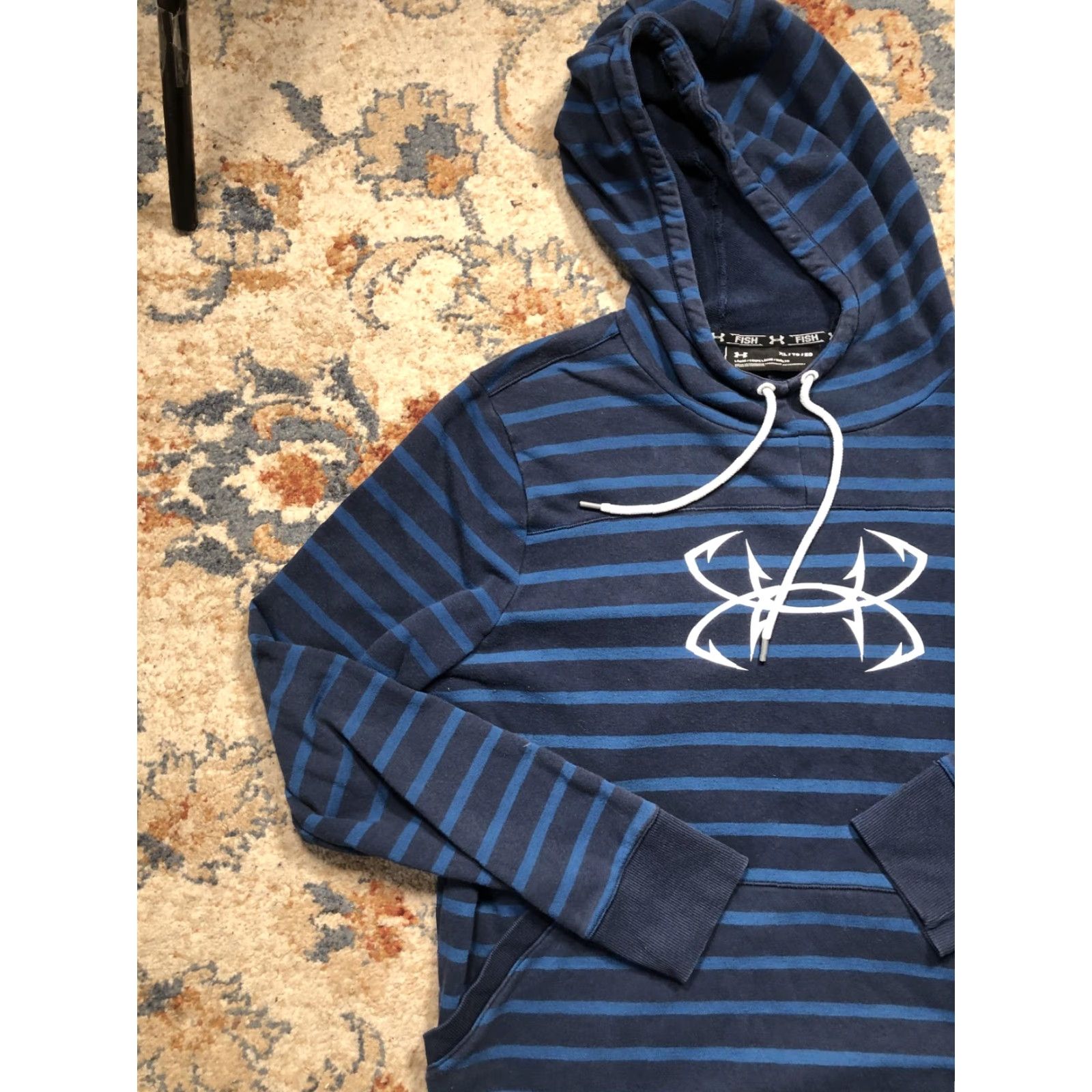 Under Armour Under Armour Hoodie Mens XL Blue Striped FISH Loose Pullover Sweatshirt Logo Size US XL / EU 56 / 4 - 3 Thumbnail