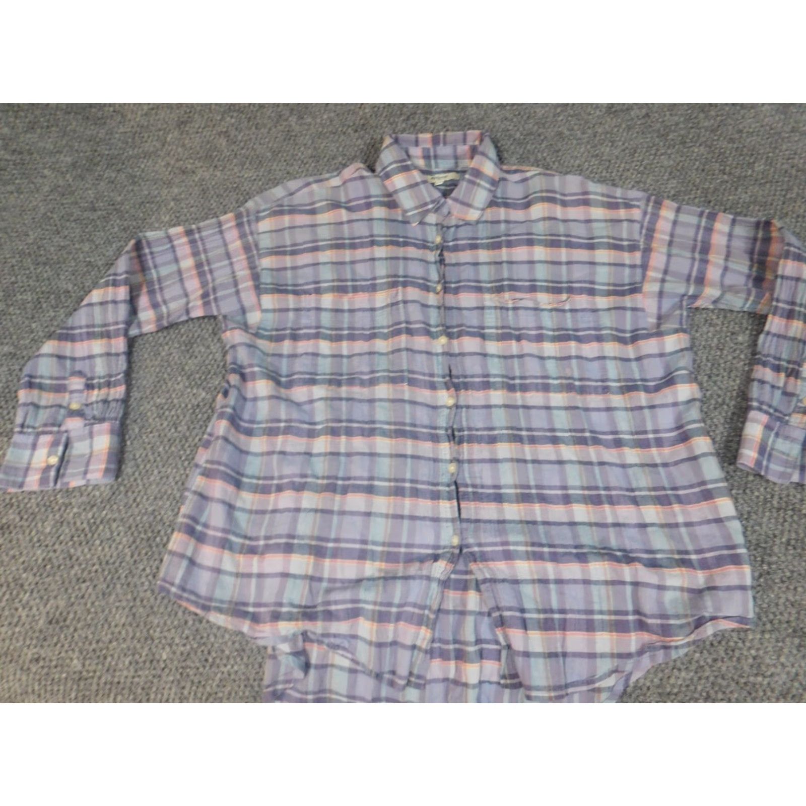 Madewell Madewell Womens Blouse Small Plaid Purple Button-Up Top Crew Neck Long Sleeve Casual Ruffle 100% Cotton Regular Women's Shirt Size S / US 4 / IT 40 - 3 Thumbnail