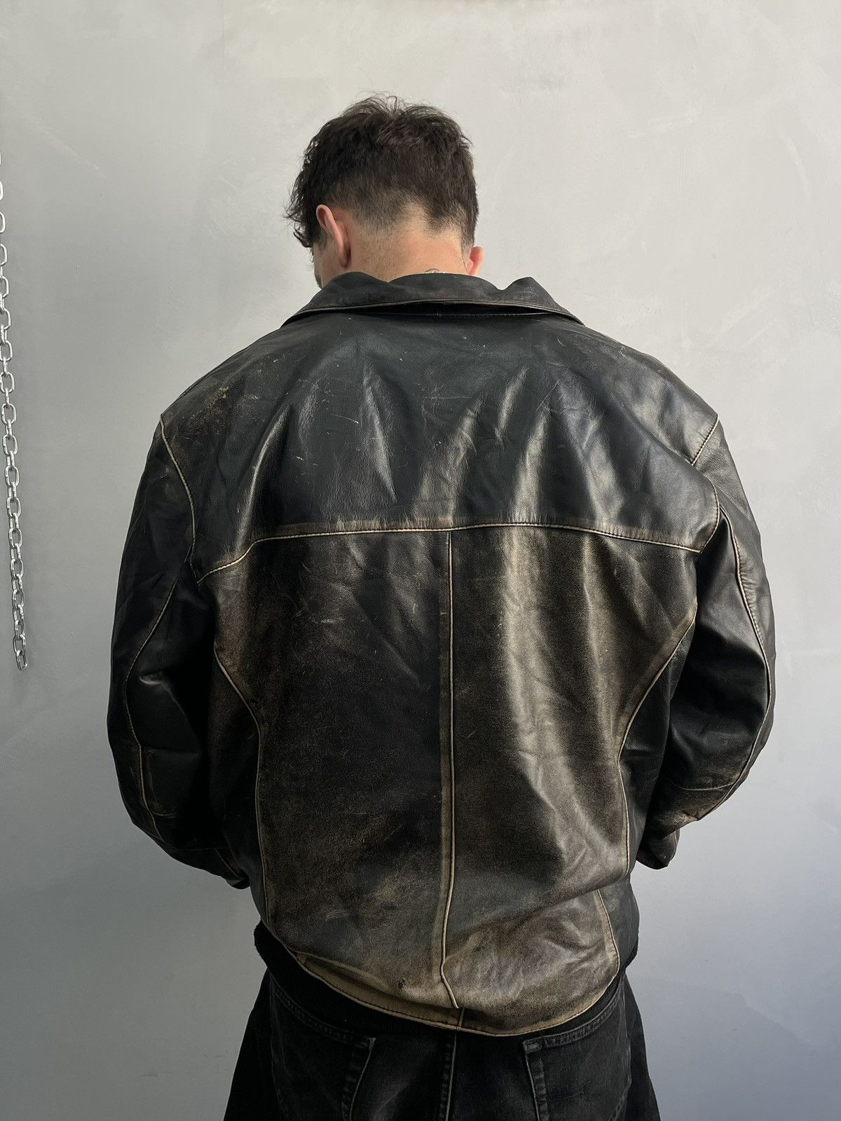 Vera Pelle Hype schott style faded distressed leather jacket 90s Size US XL / EU 56 / 4 - 9 Thumbnail
