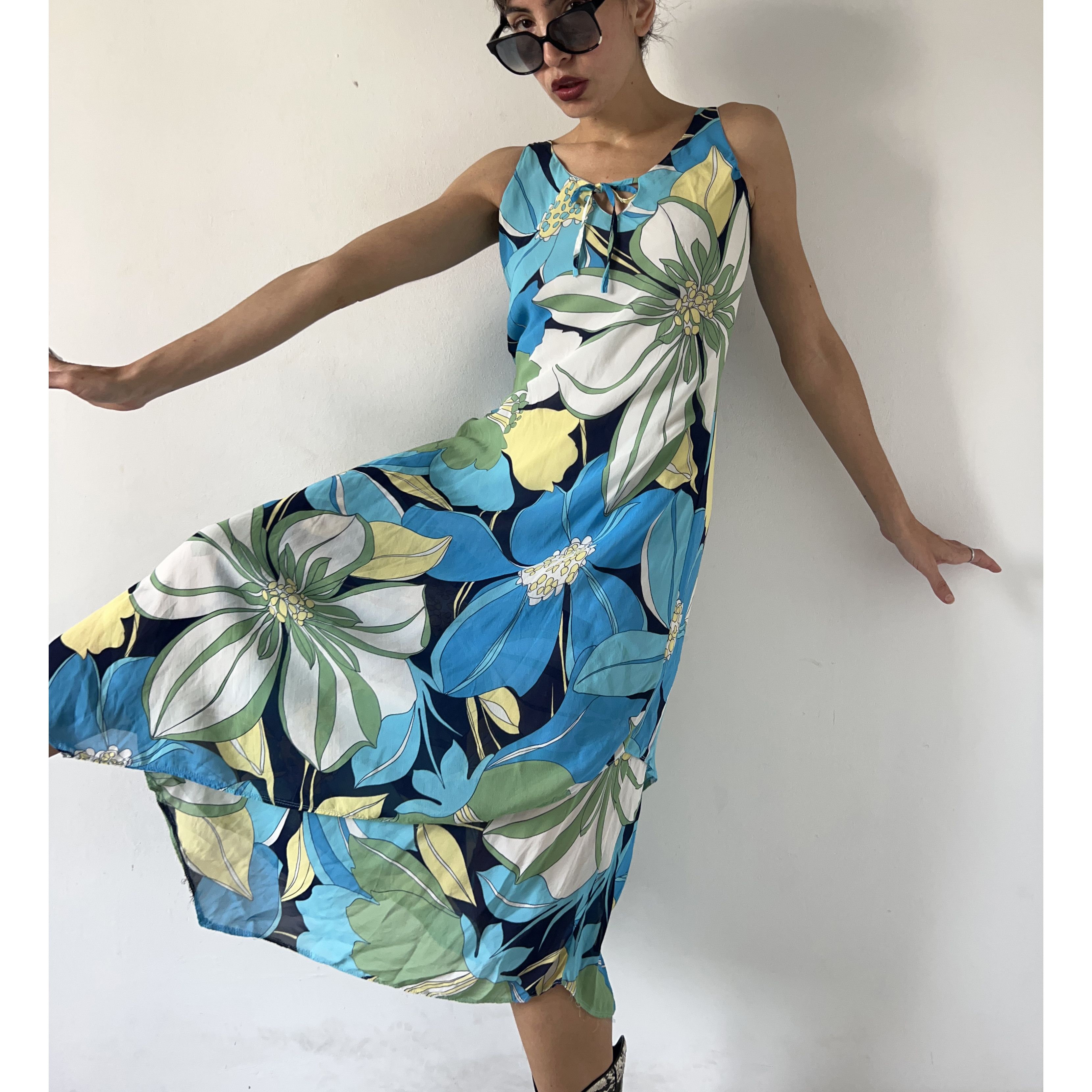 Vintage Y2k bias cut flower power asymmetrical maxi dress Size L / US 10 / IT 46 - 6 Thumbnail