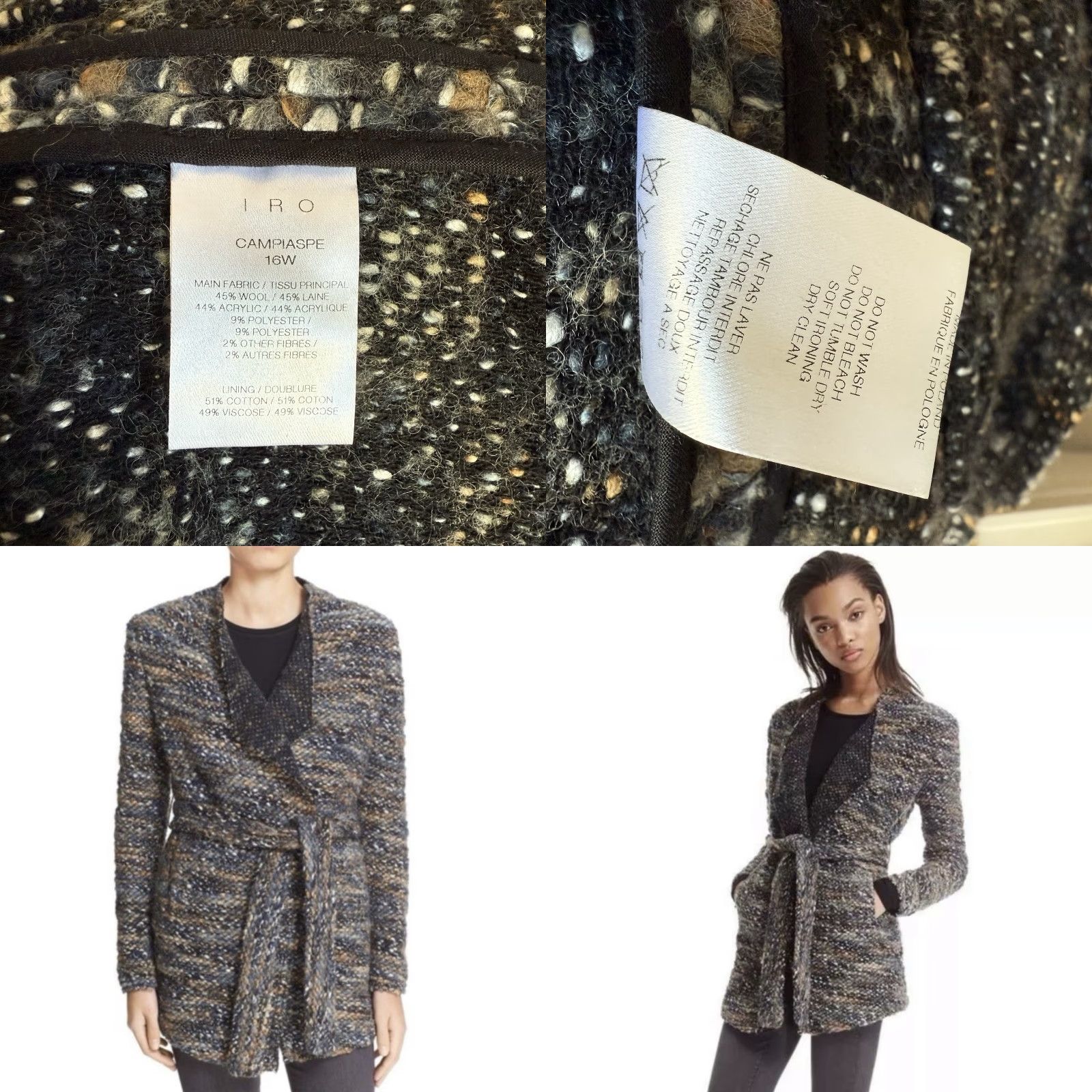 Iro IRO Cardigan Sweater Jacket Belted Wool Blend Tweed Boucle Campiaspe Size 42 Women Multicolor Pockets Size M / US 6-8 / IT 42-44 - 8 Thumbnail