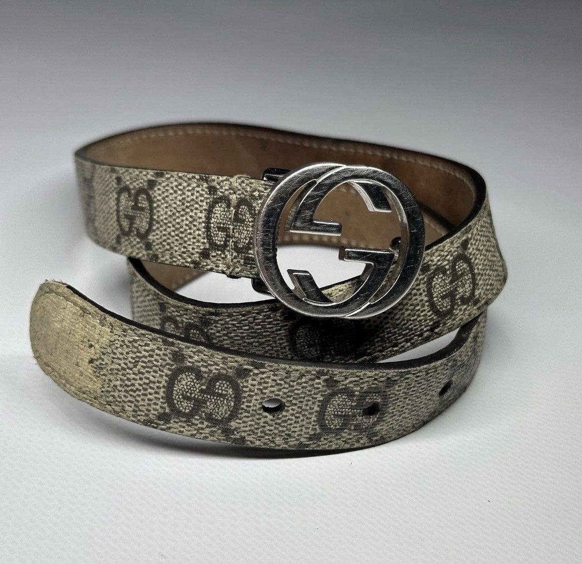 Gucci Gucci Beige/Brown GG Thin Belt 70cm Silver Buckle Size ONE SIZE - 2 Thumbnail