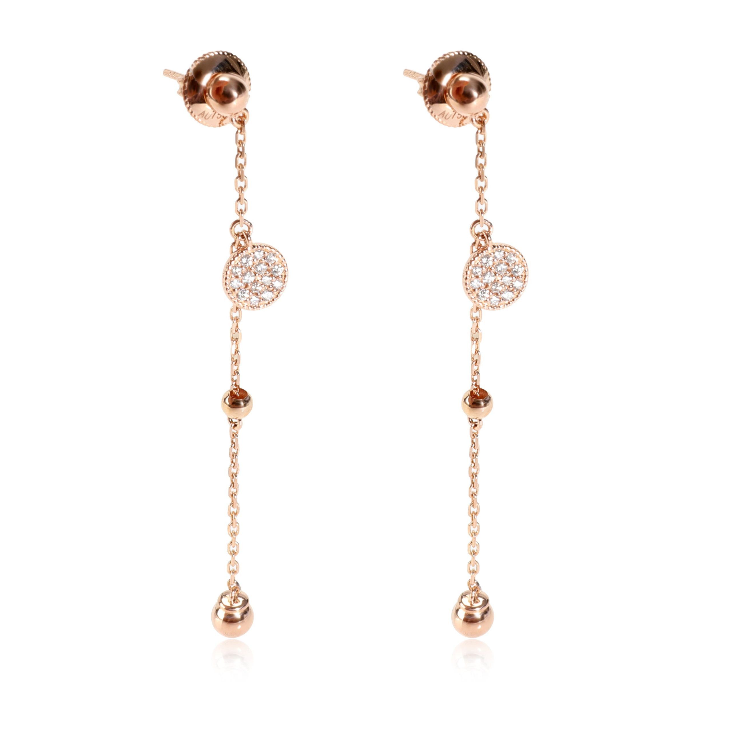 image of Chain Drop Earrings With Micro Pave Diamond Disc In 18K Rose Gold 0.19 Ctw, Women's