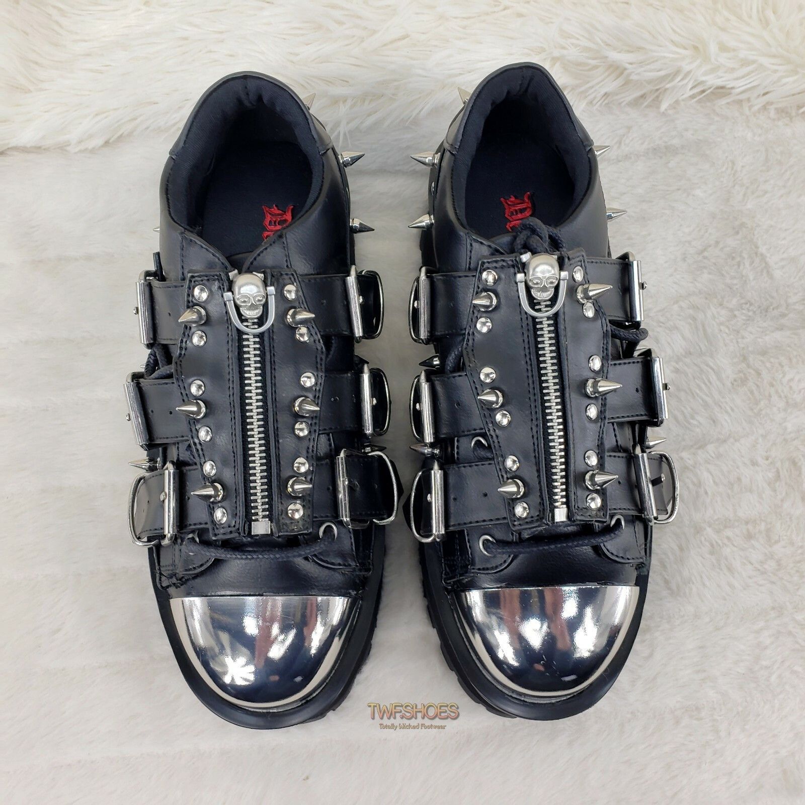 Other DEMONIA Gravedigger 03 Black Chrome Toe Plate Spiked Shoe Me Size US 12 / EU 45 - 7 Thumbnail
