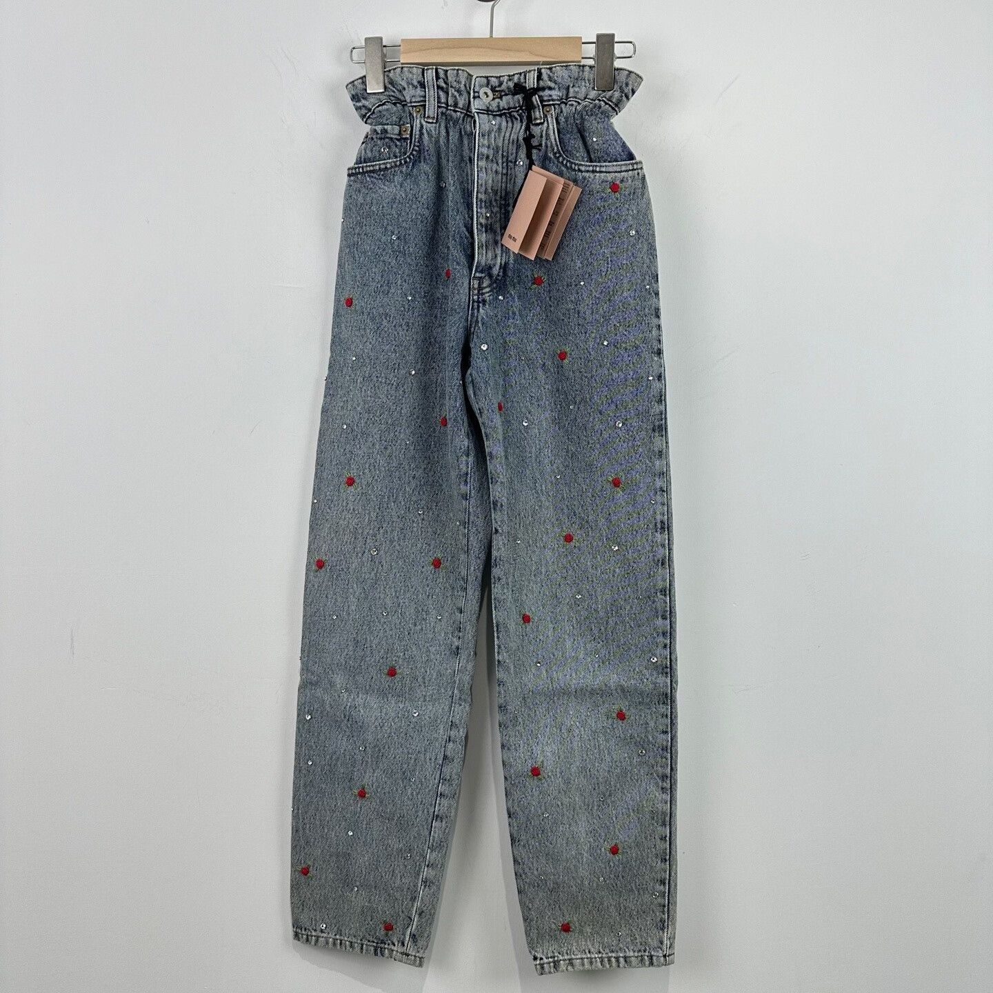Miu Miu Miu Miu Embroidered Denim Pants with Crystals Size 24" / US 00 / IT 34 - 1 Thumbnail