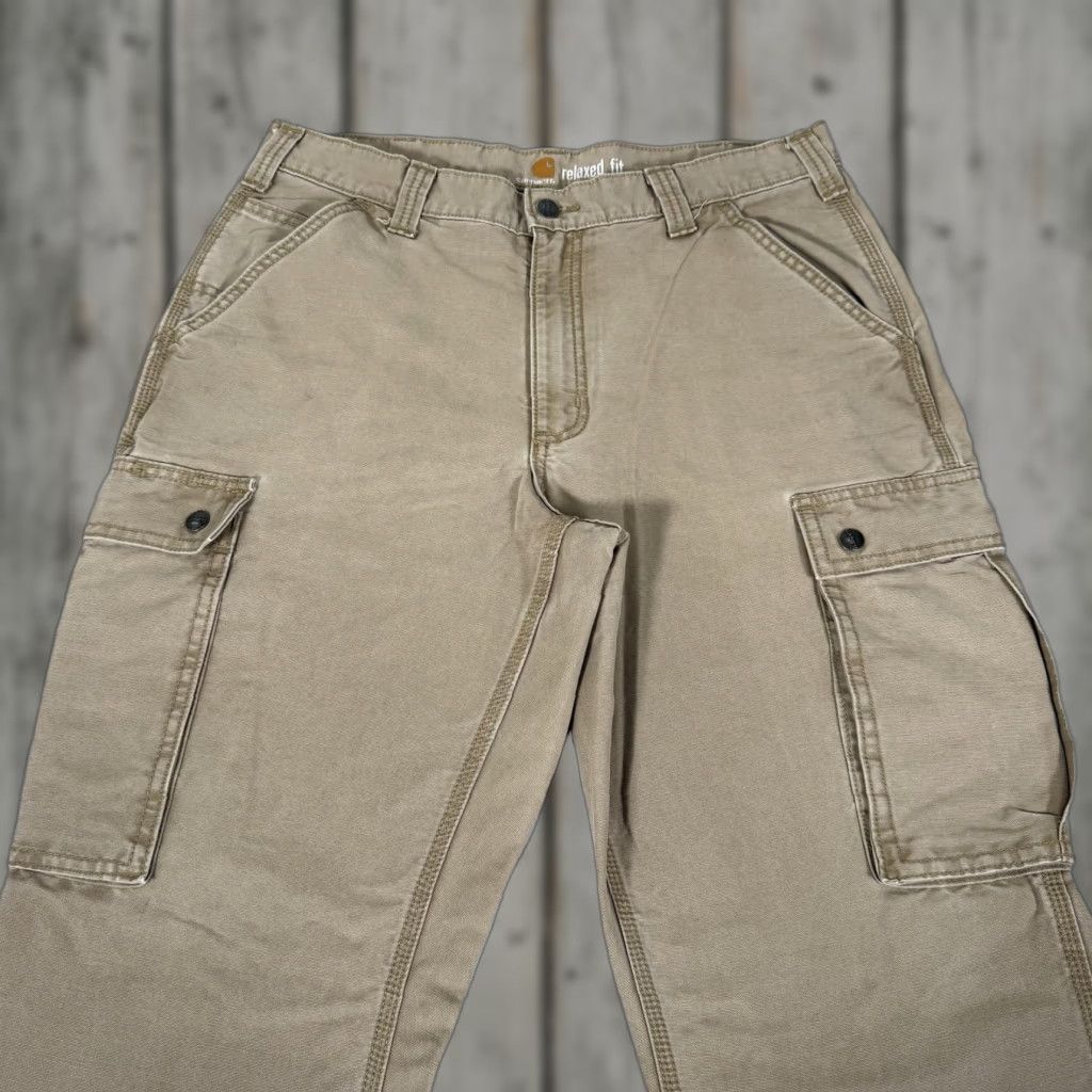 Carhartt Carhartt Pants Mens 34x30 Beige Canvas Cargo Relaxed Fit Utility Workwear 100272 Size US 34 / EU 50 - 1 Thumbnail