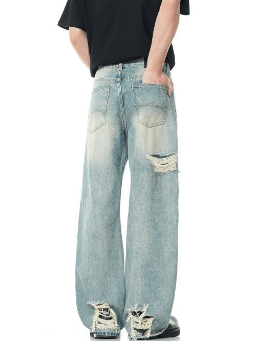 Japanese Brand × Jean American retro high street washed straight-leg ripped jeans Size US 32 / EU 48 - 4 Thumbnail
