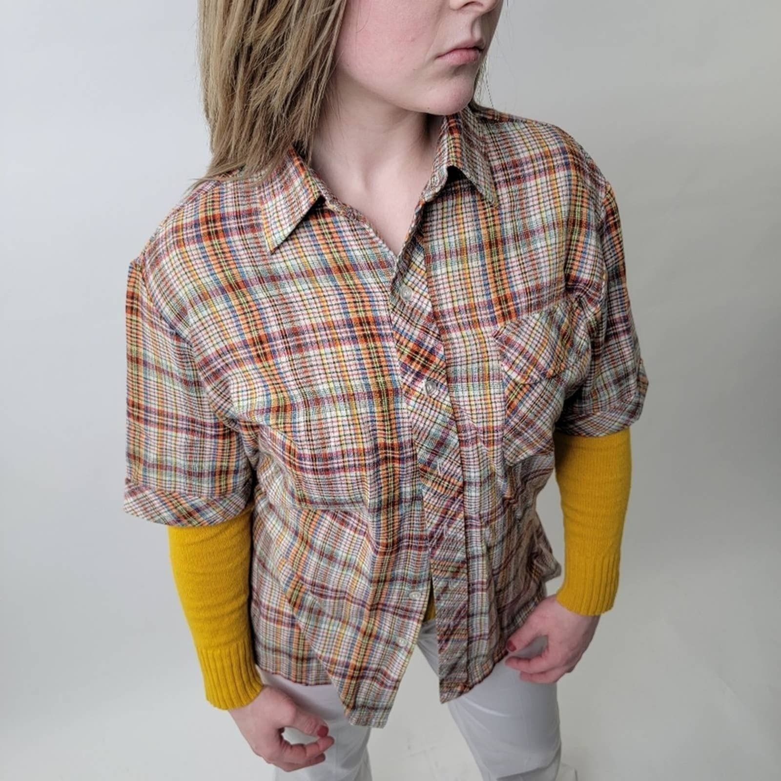 Vintage 1970s Alfie California Plaid Button Down Flannel Shirt Size M / US 6-8 / IT 42-44 - 1 Thumbnail