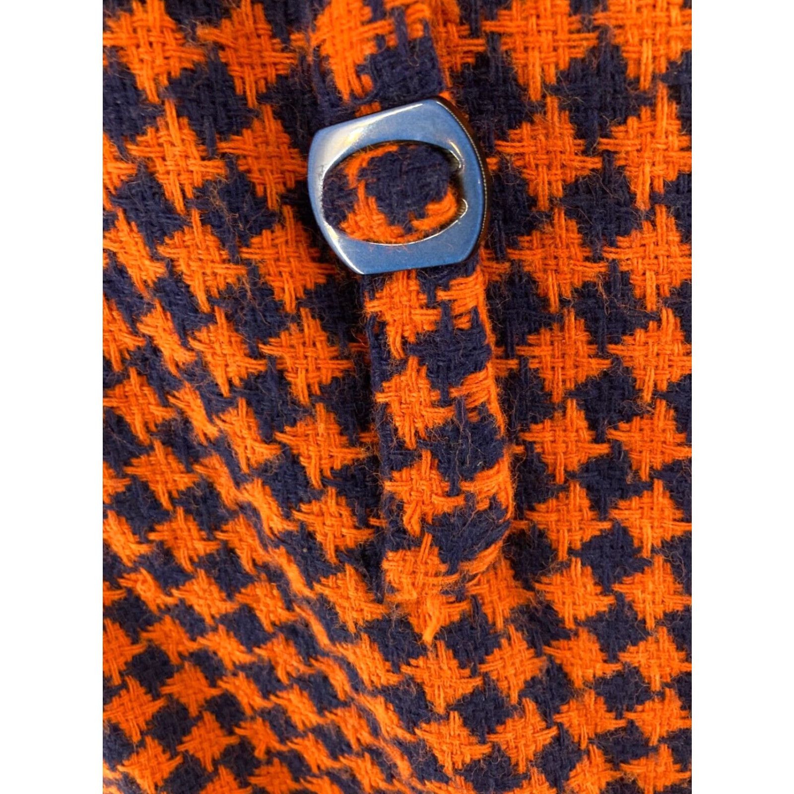 Vintage 60s Jacket Wool Knit Orange and Black Houndstooth Womens Medium Size M / US 6-8 / IT 42-44 - 6 Thumbnail