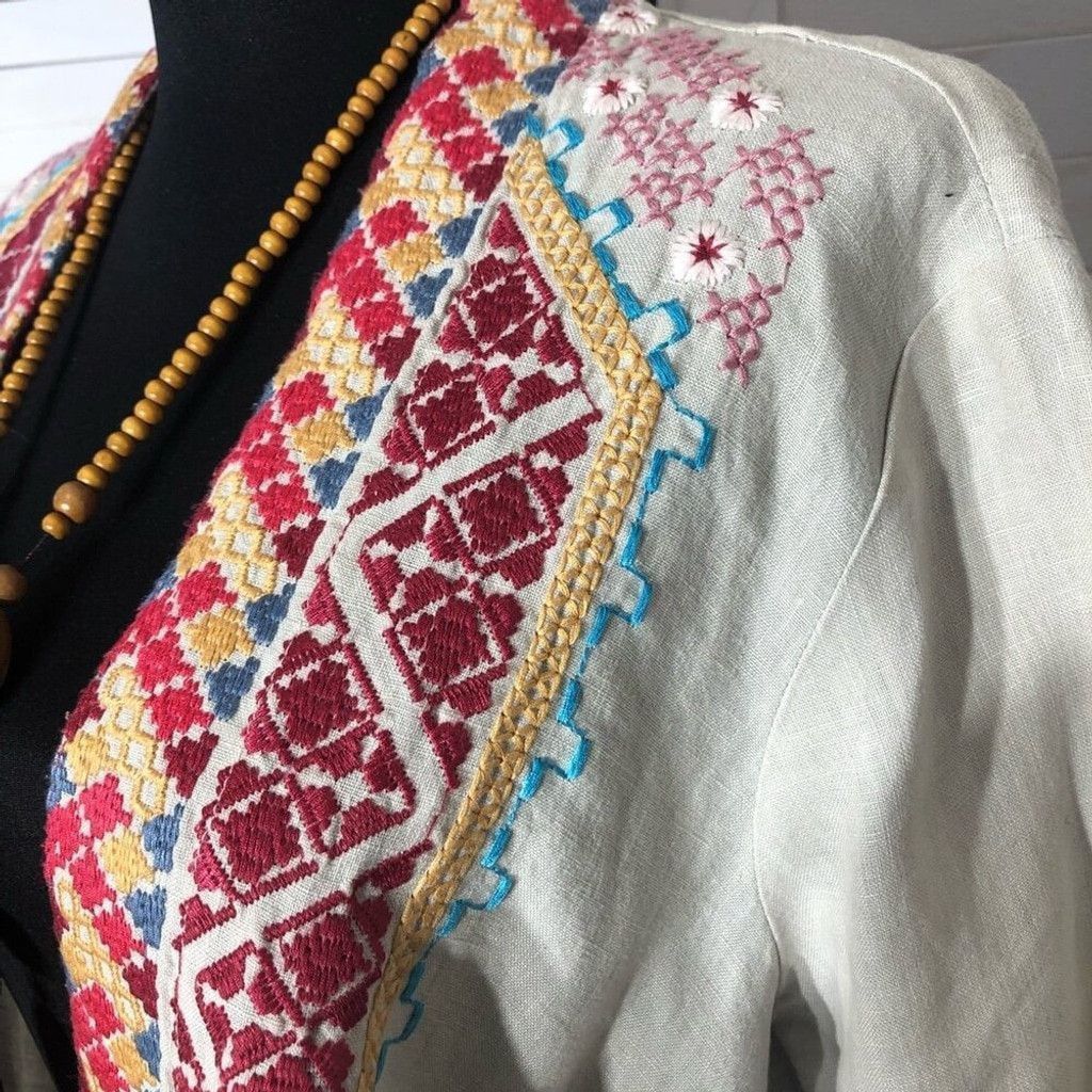 Johnny Was Johnny Was Kimono Drape Cardigan Embroidered Aztec Linen M Size L / US 10 / IT 46 - 6 Thumbnail