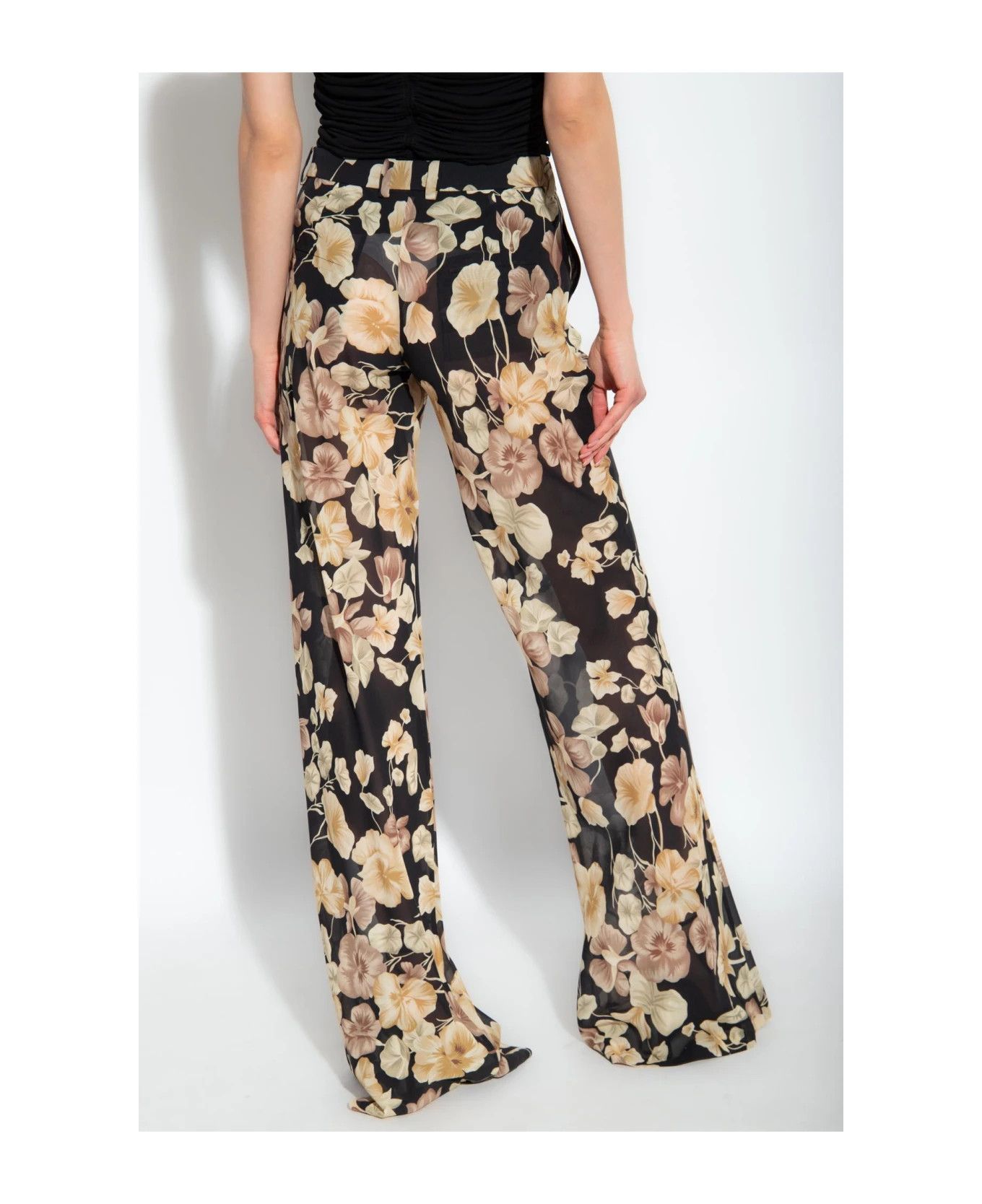 Saint Laurent Paris o1y0126 Floral-Print Casual Pant in Black/Beige Size 28" / US 6 / IT 42 - 2 Thumbnail