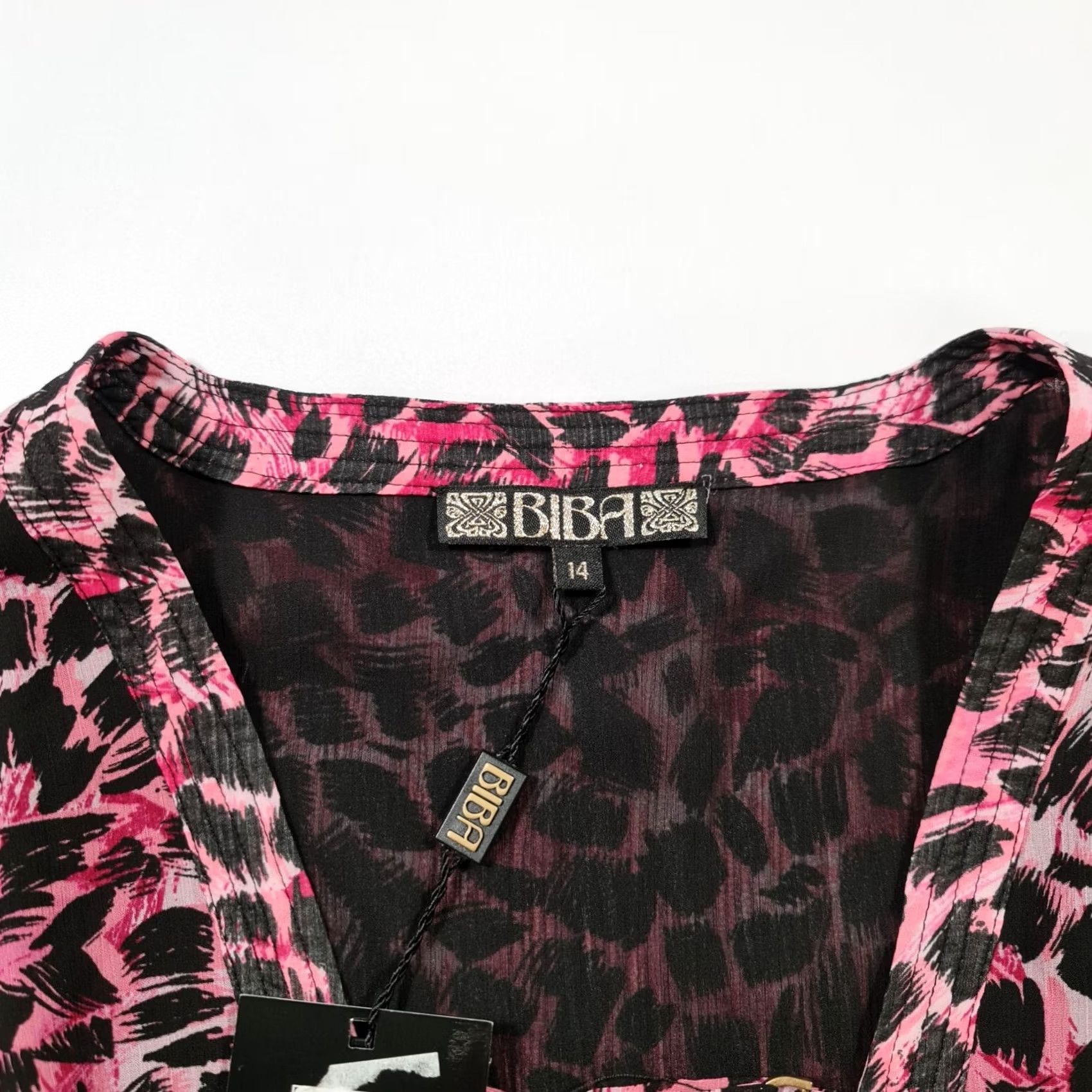 Vintage Biba Womens Midi Dress Pink 14 UK Long Sleeve Tiger Animal Print A-Line Dress Ladies Size XL / US 12-14 / IT 48-50 - 3 Thumbnail