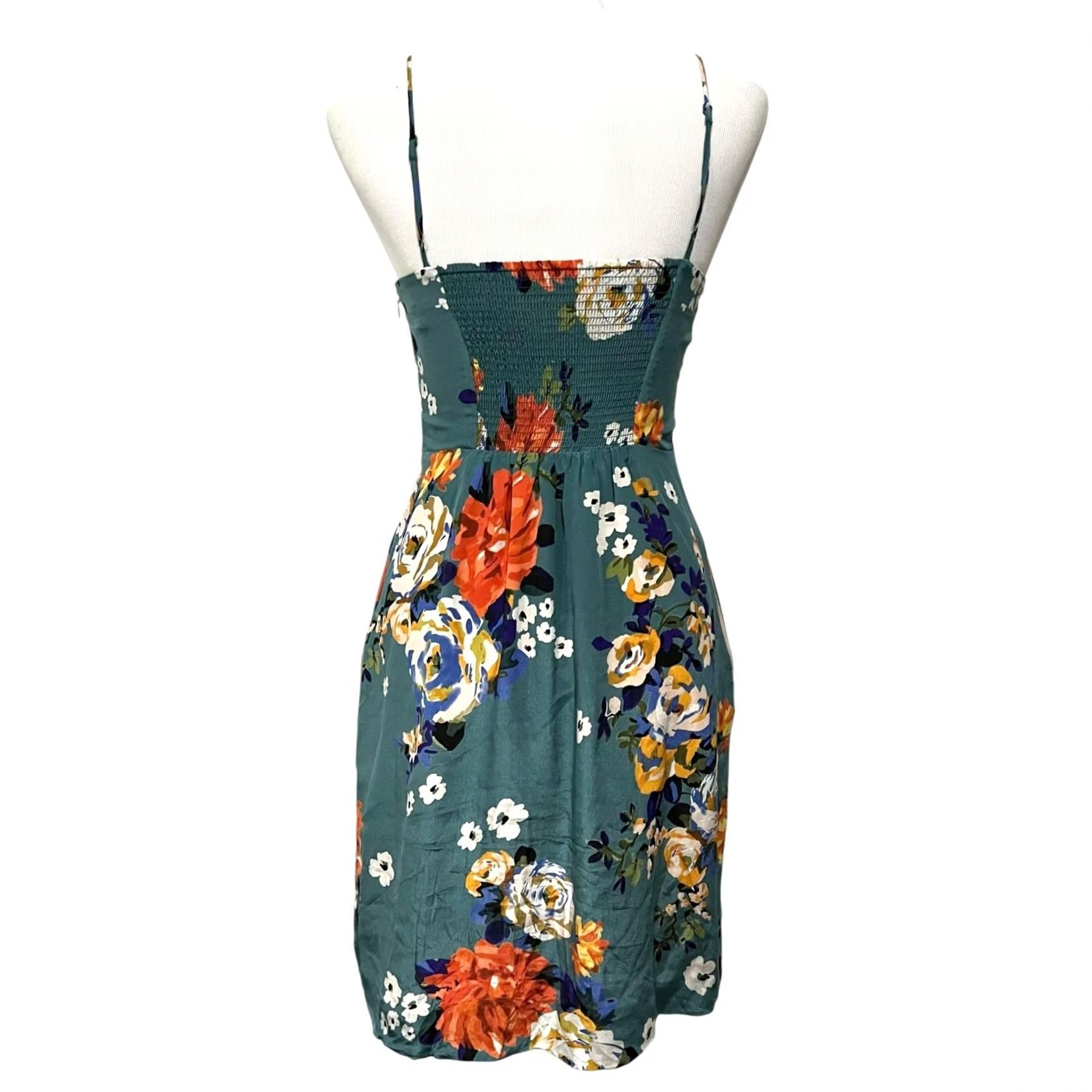 Vintage Moulinette Soeurs Silk Slip Dress Spaghetti Straps Green Floral w/ Pockets Sz 2 Size XS / US 0-2 / IT 36-38 - 7 Thumbnail