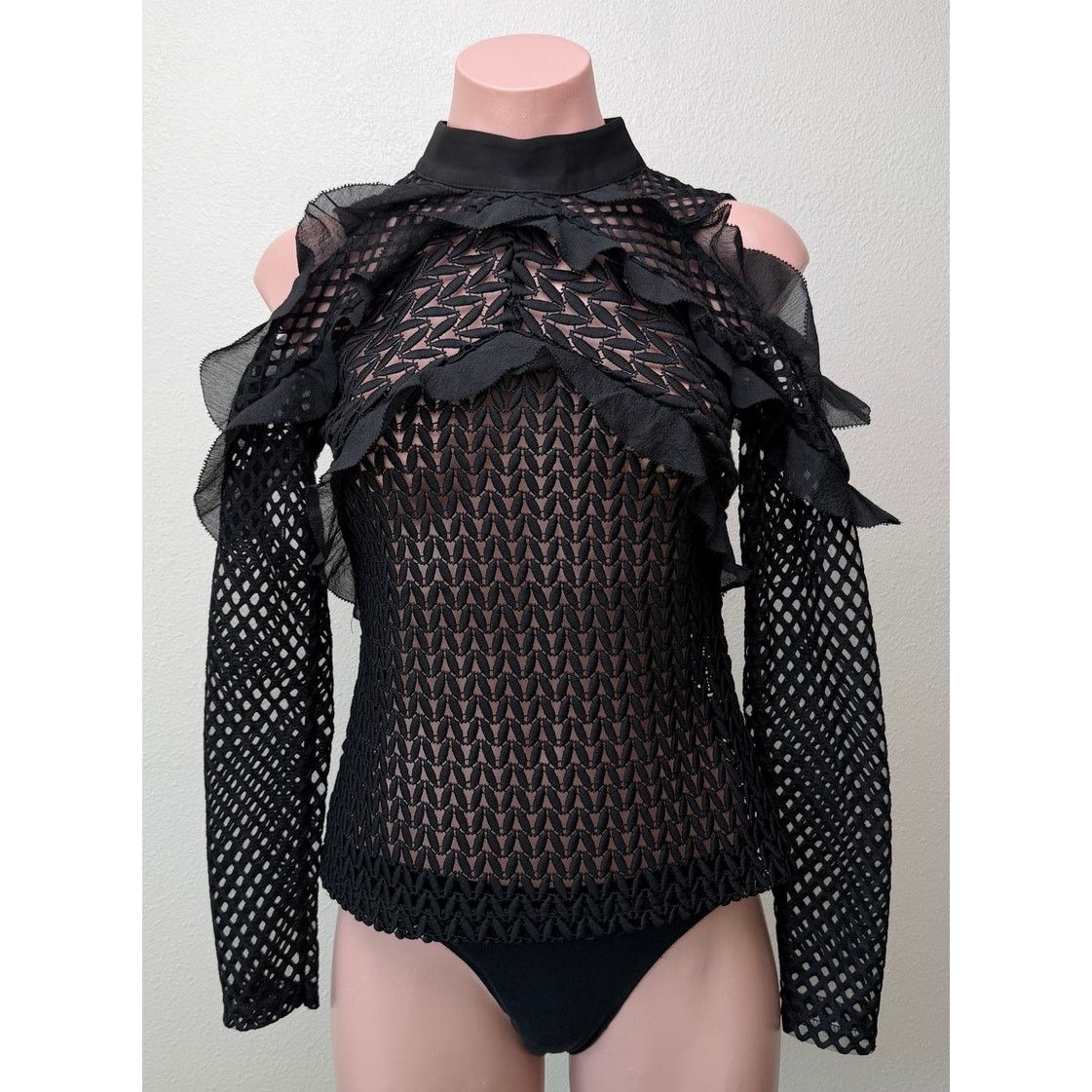 Self-Portrait Self-Portrait Black Purl Knit Cold Shoulder Top US 4 Size S / US 4 / IT 40 - 1 Thumbnail
