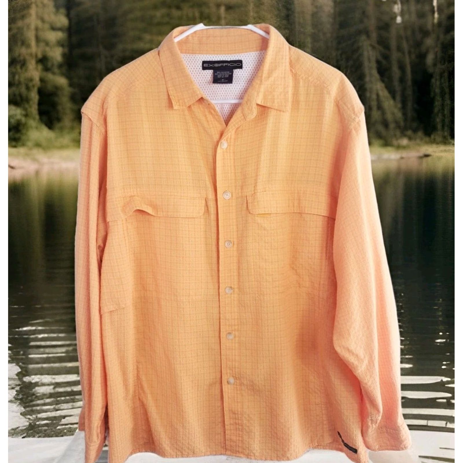 ExOfficio Exofficio Shirt Men M Orange Seersucker Long Sleeve Poly Rayon Fishing Vented Size US M / EU 48-50 / 2 - 2 Thumbnail
