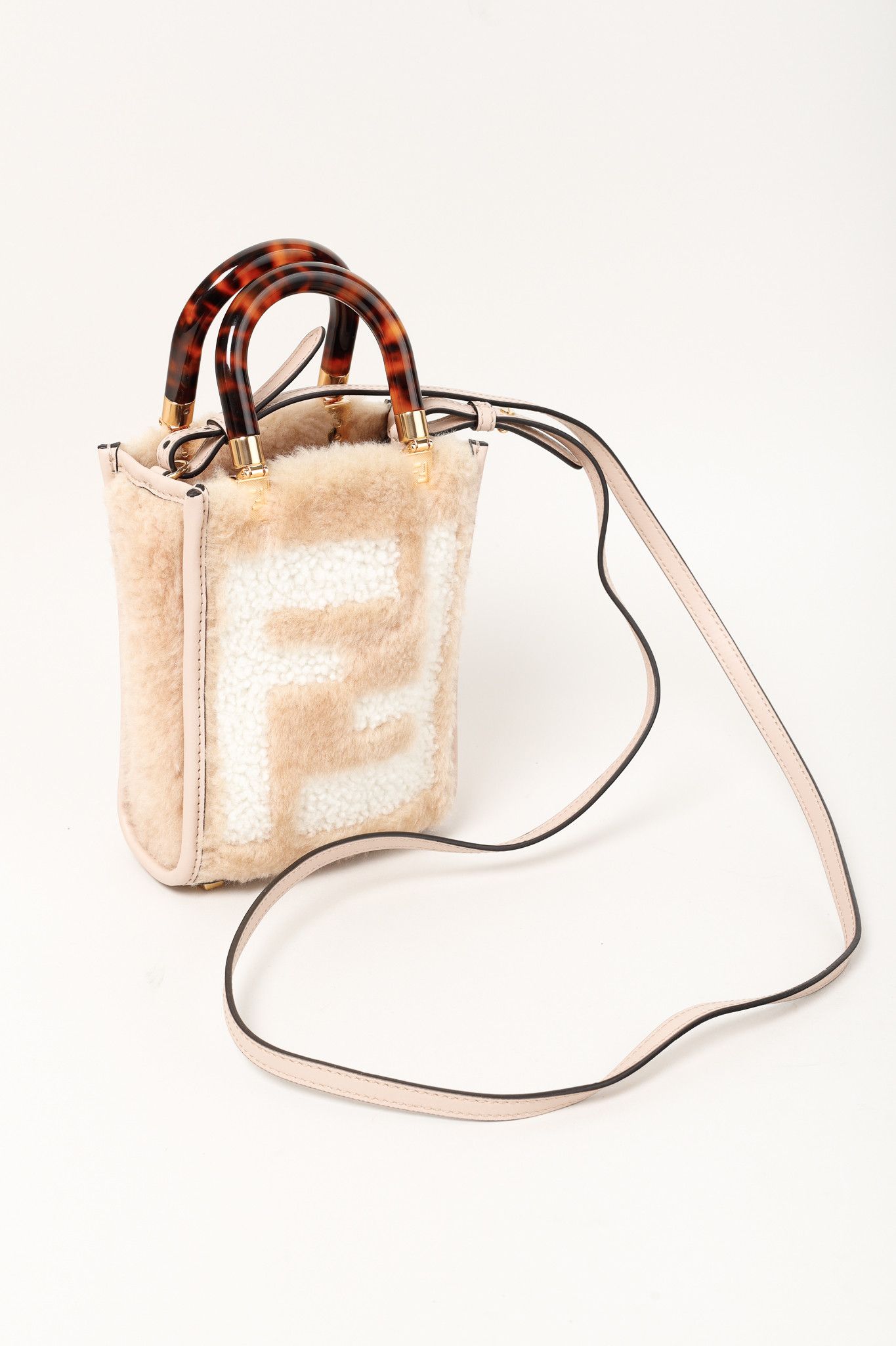 Fendi Fendi Mini Sunshine Shopper Tan Sheepskin Logo Mini-Bag Size ONE SIZE - 9 Thumbnail