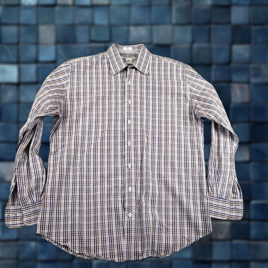 Peter Millar Peter Millar Button-Up Shirt Large Plaid Blue Long Sleeve Easy Care Business Casual Mens Size US L / EU 52-54 / 3 - 1 Thumbnail