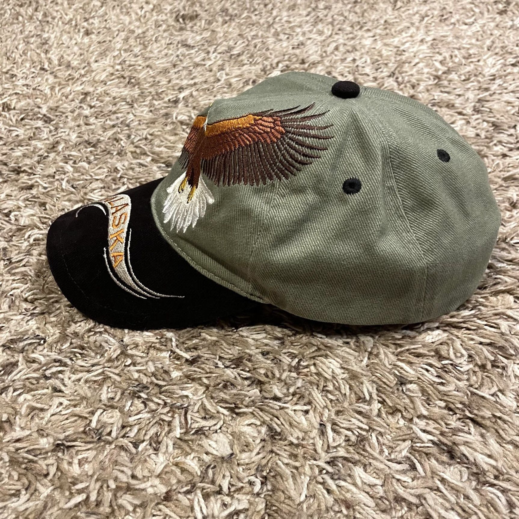 Vintage VINTAGE Alaska Bald Eagle Hat Strap Back Green Black Arctic Circle Size ONE SIZE - 5 Thumbnail