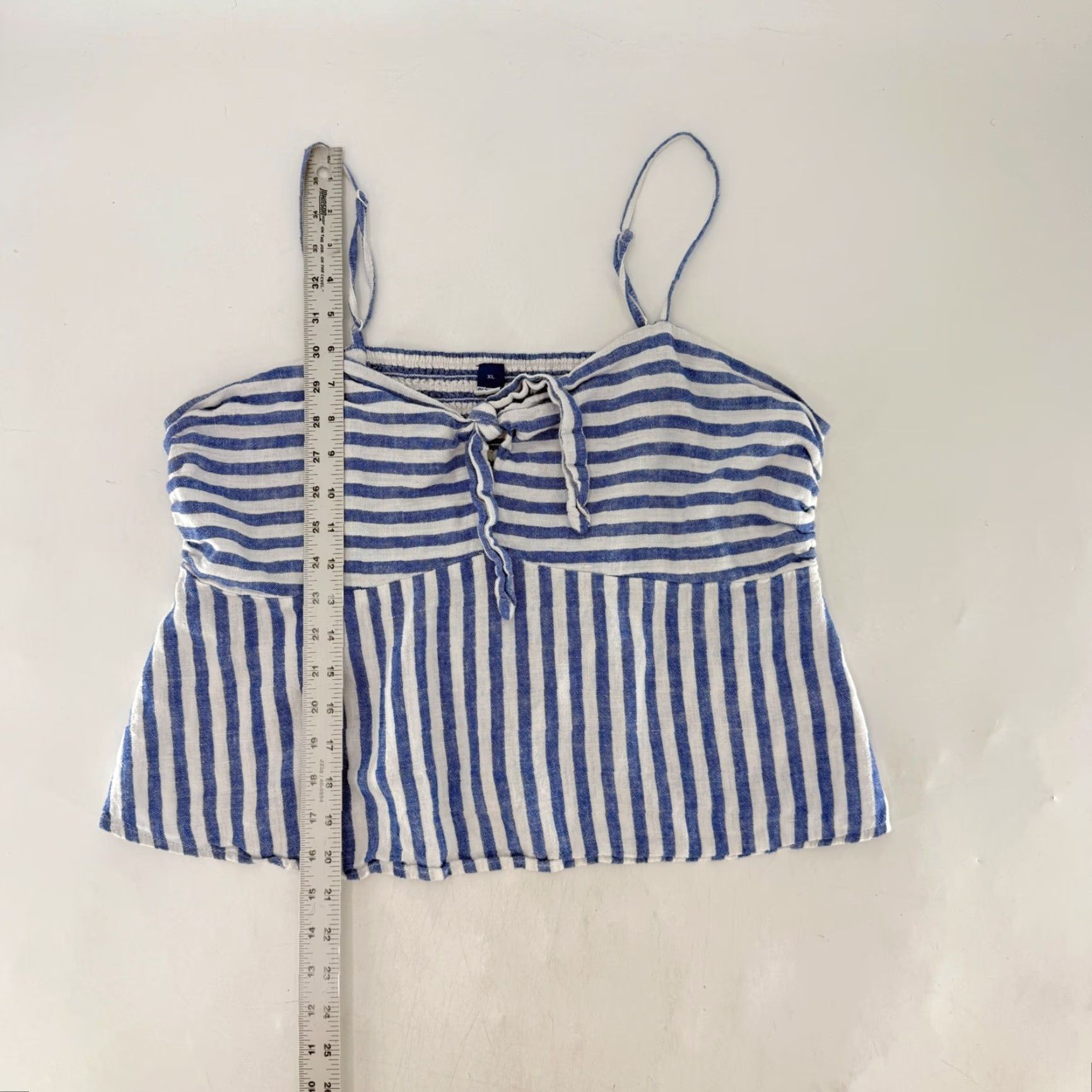 Old Navy Old Navy Camisole Blouse XL Blue Striped Sweetheart Tie Front Sleeveless Linen Blend Beachy Coastal Womens Shirt Size XL / US 12-14 / IT 48-50 - 7 Thumbnail