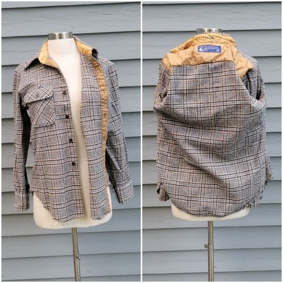 JCPenney Vintage 60s J. C. Penny Wool Board Shirt Tan Navy Blue Cream Size US M / EU 48-50 / 2 - 3 Thumbnail