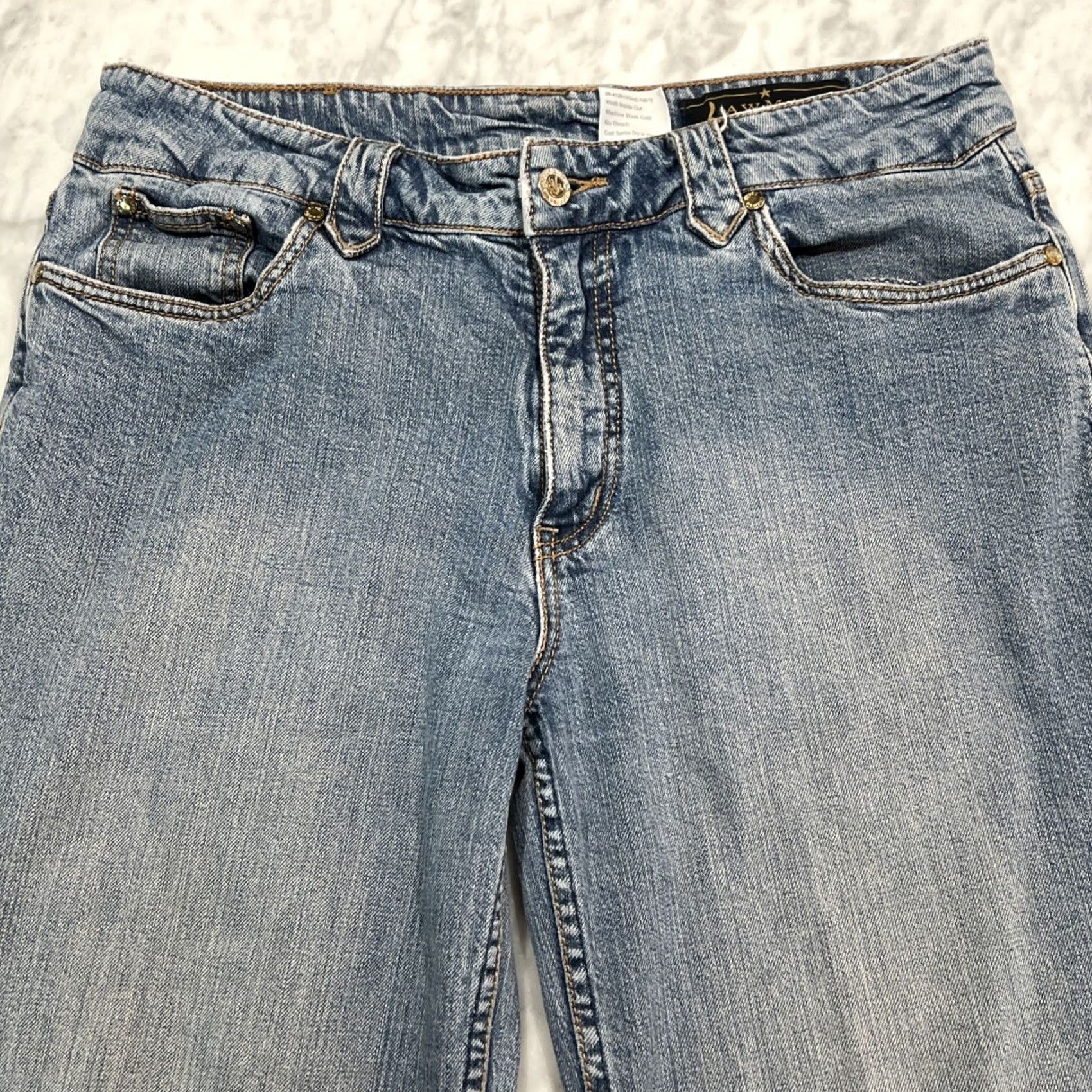 Bell VINTAGE 90’s Lawman Western Jeans Women 13 Bell Bottom Embellished Faded Stretch Jeans Western Girls Womens Size 34" / US 12 / IT 48 - 7 Thumbnail