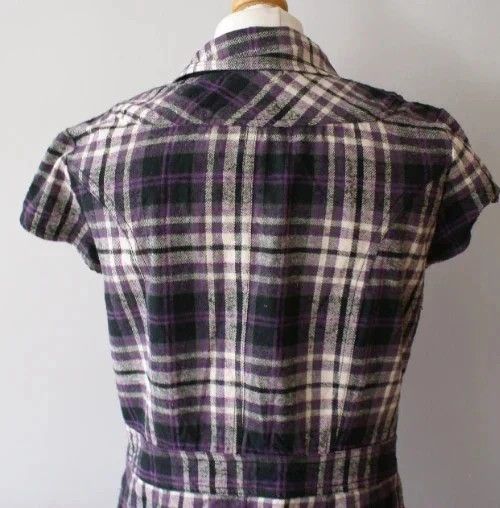 Japanese Brand Vintage Purple Plaid Mini Dress – 90s Y2K Button Up Outfit Size S / US 4 / IT 40 - 7 Thumbnail