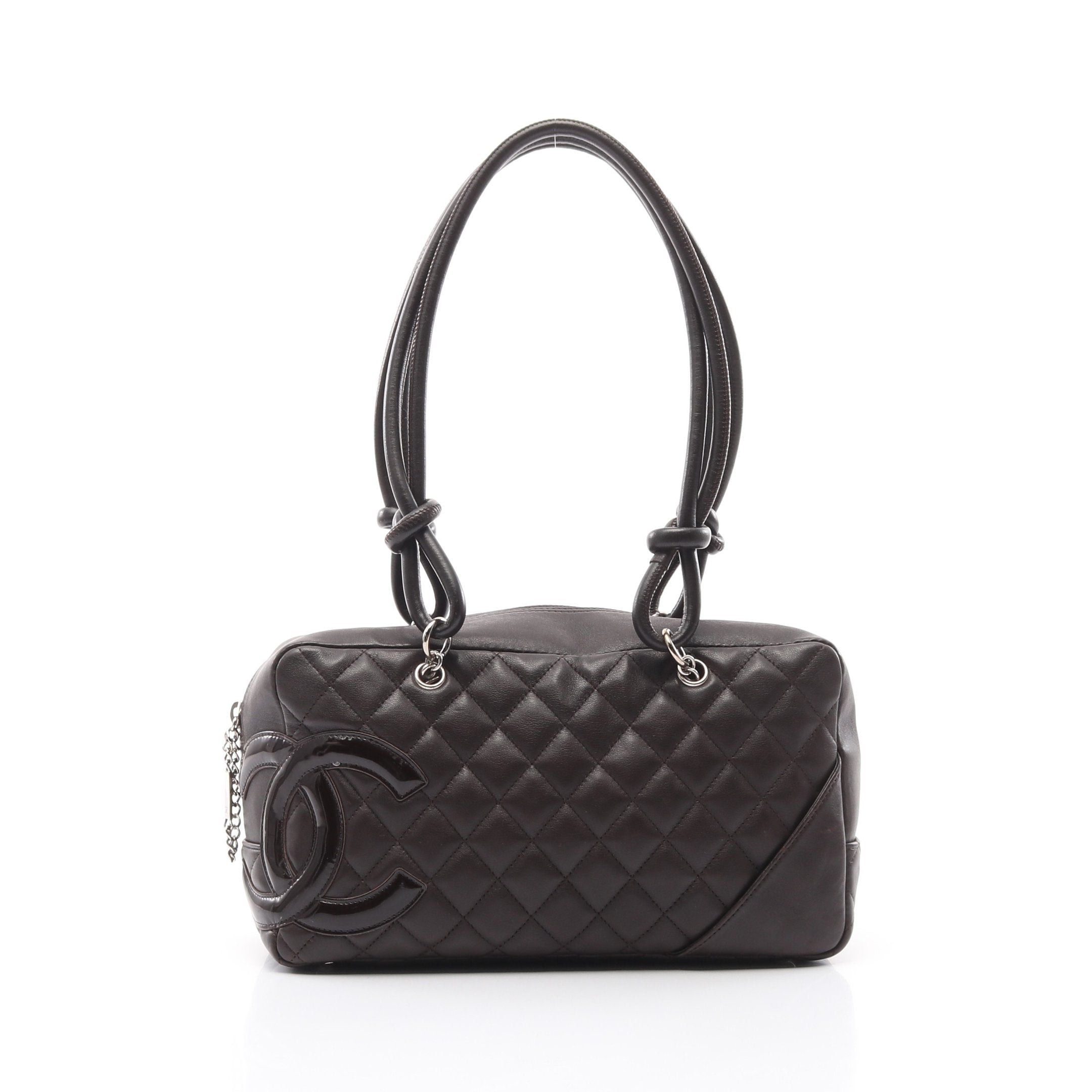 Chanel Chanel Cambon Line Bowling Bag Shoulder Leather Patent Dark Brown Silver Hardware Size ONE SIZE - 1 Thumbnail