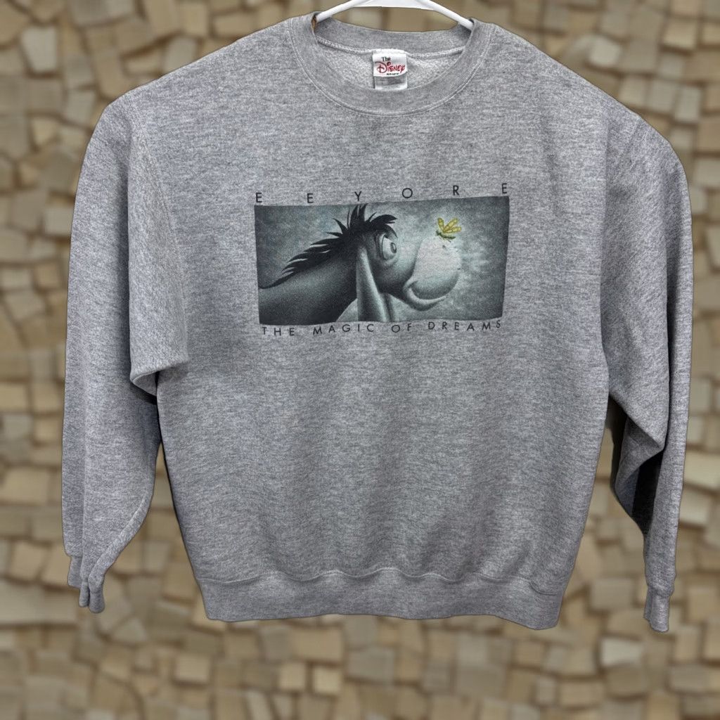Disney VINTAGE Disney Eeyore Sweatshirt Crewneck Unisex Adults Gray 90s Art Butterfly Cartoon Graphic Print Heavyweight Cotton Polyester Disney Store Size US L / EU 52-54 / 3 - 1 Thumbnail