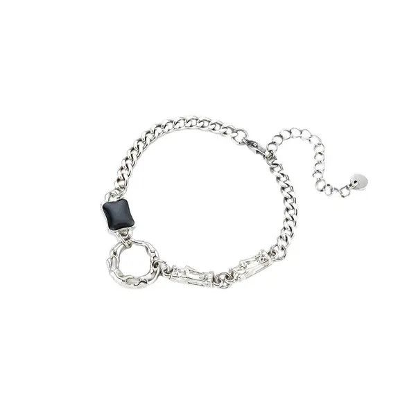 Jewelry Silver Chain Link Bracelet with Black Accent, Adjustable Size ONE SIZE - 4 Thumbnail