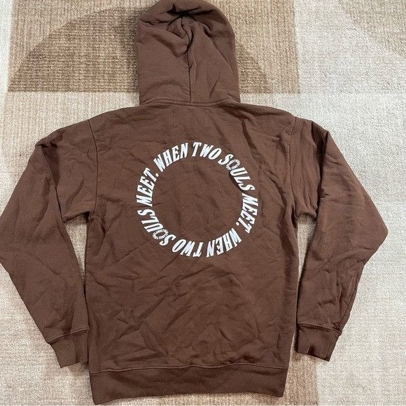 NEW TWIN FLAMES WHEN TWO SOULS MEET BROWN HOODIE SZ SMALL S