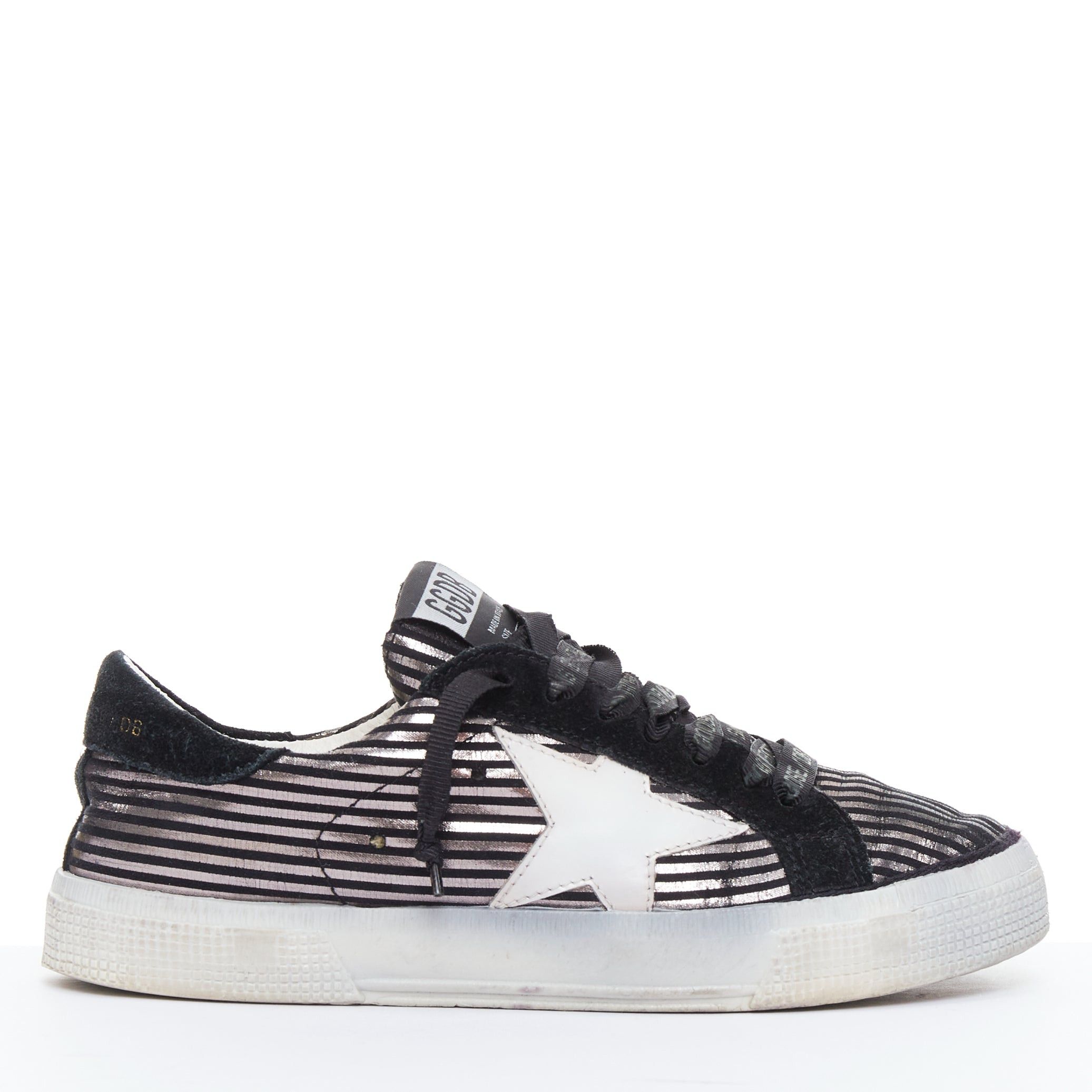 Golden Goose GOLDEN GOOSE Fancy metallic silver black stripe distressed sneakers EU36 Size US 6 / IT 36 - 1 Thumbnail