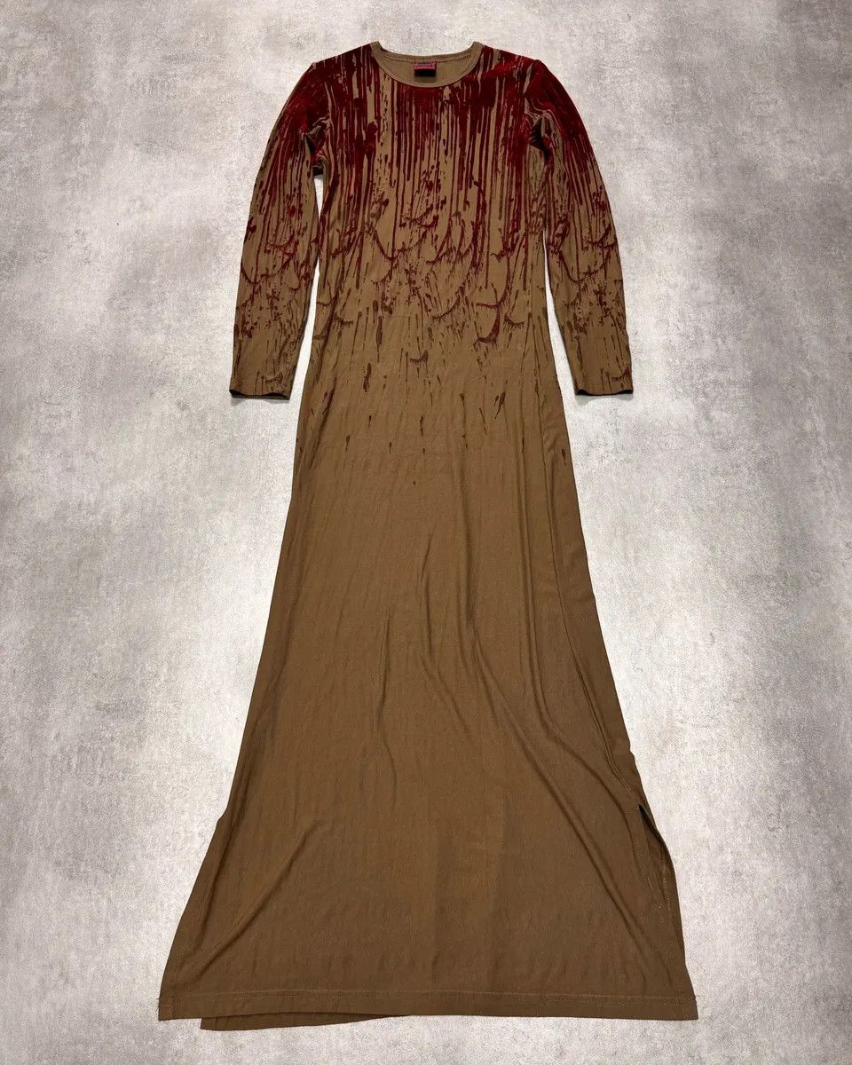 Jean Paul Gaultier × Vintage AW1998 Jean Paul Gaultier Blood Drip Kaki Maxi Dress Size S / US 4 / IT 40 - 2 Thumbnail