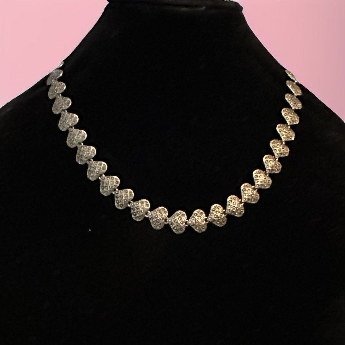 Vintage Vintage silver tone marcasite heart link necklace Size ONE SIZE - 1 Thumbnail