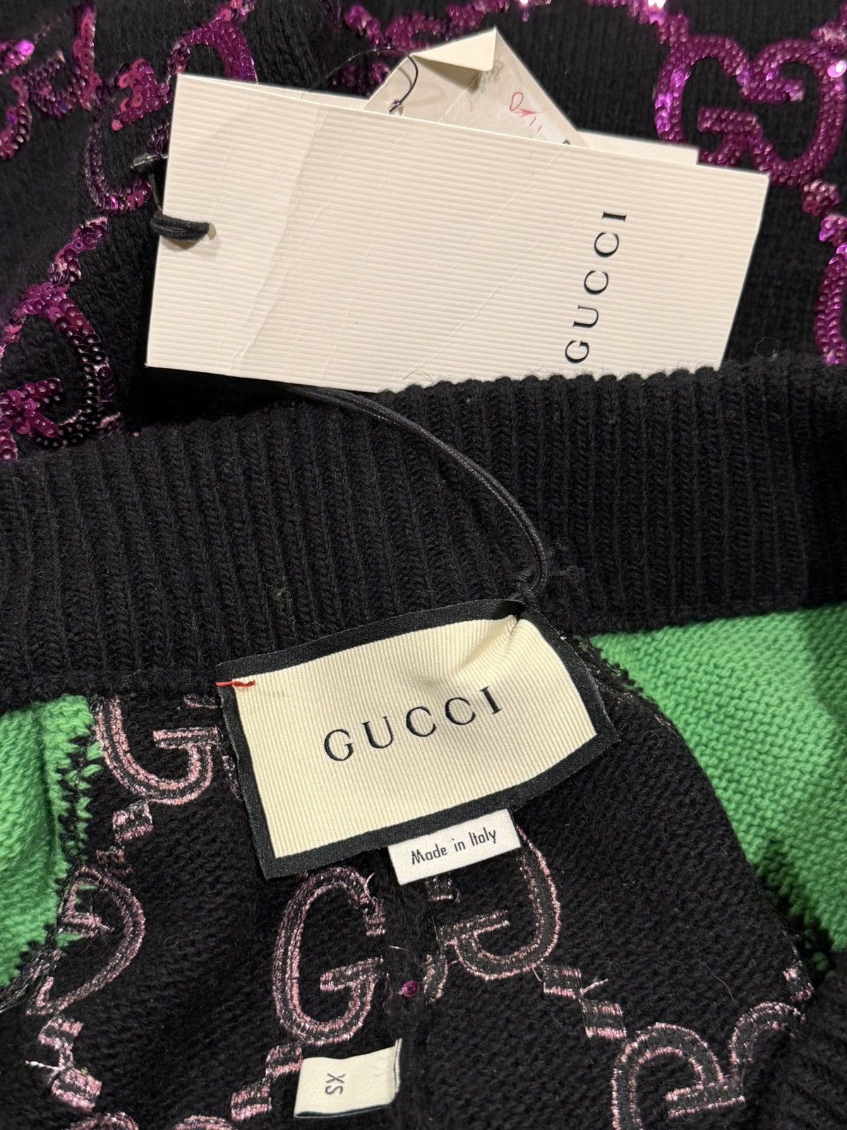 Gucci Gucci GG Sequin Monogram Purple / Black Wool Rib Knit Pants Size 30" / US 8 / IT 44 - 8 Thumbnail
