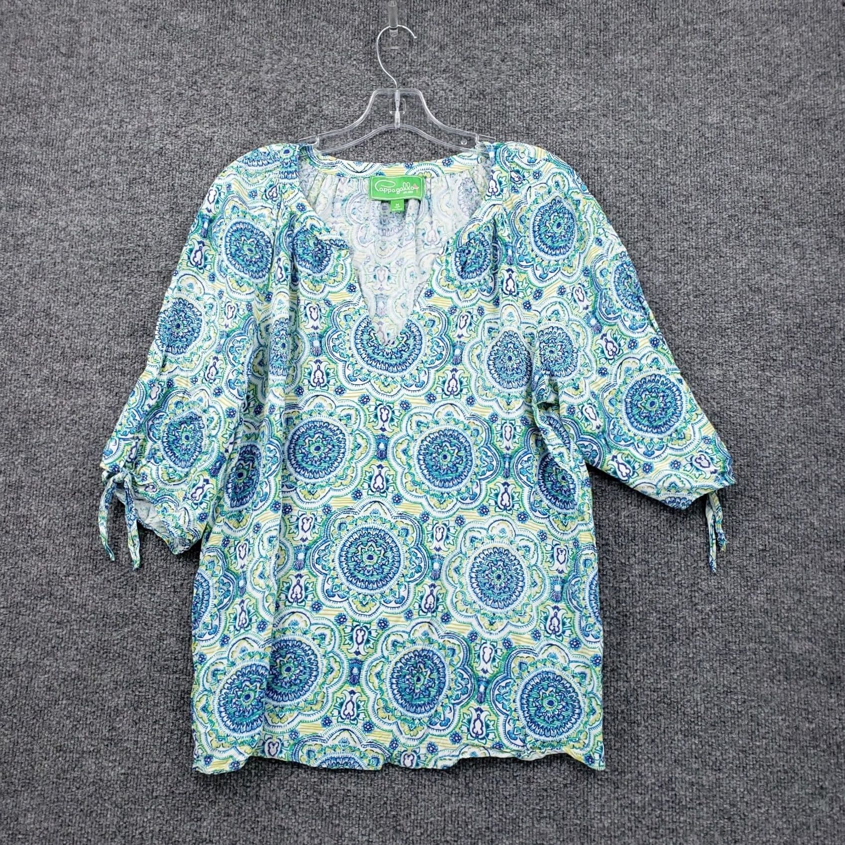 Vintage Cappagallo Blouse Womens Medium M Blue Paisely V Neck Short Sleeve Top Size M / US 6-8 / IT 42-44 - 2 Thumbnail