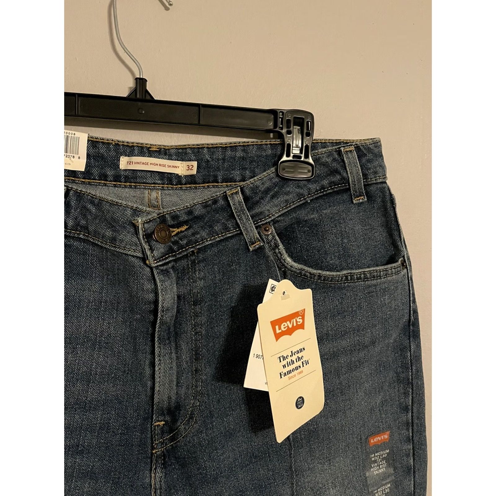 Levi's Levi's 721 Vintage High Rise Skinny Jeans - Women’s 32 - Orange Tab Denim, Blue, Medium Wash, 30" Inseam, 94% Cotton, Slim Fit Size 24" / US 00 / IT 34 - 4 Thumbnail