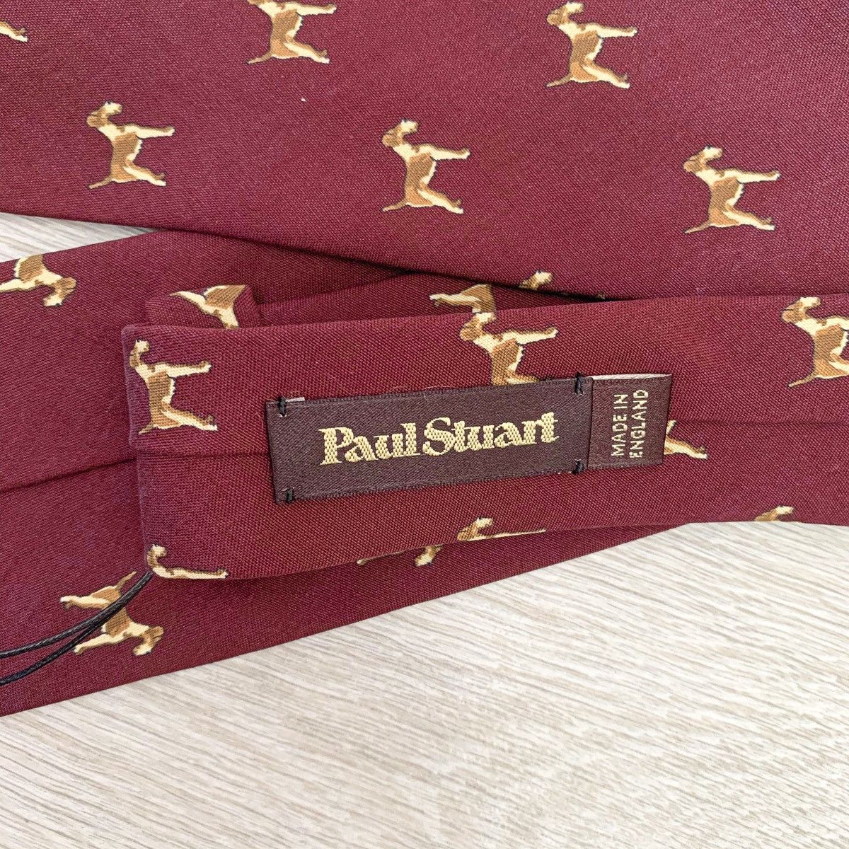 Paul Stuart Paul Stuart Burgundy Red Dog Print Print Silk Tie Size ONE SIZE - 3 Thumbnail
