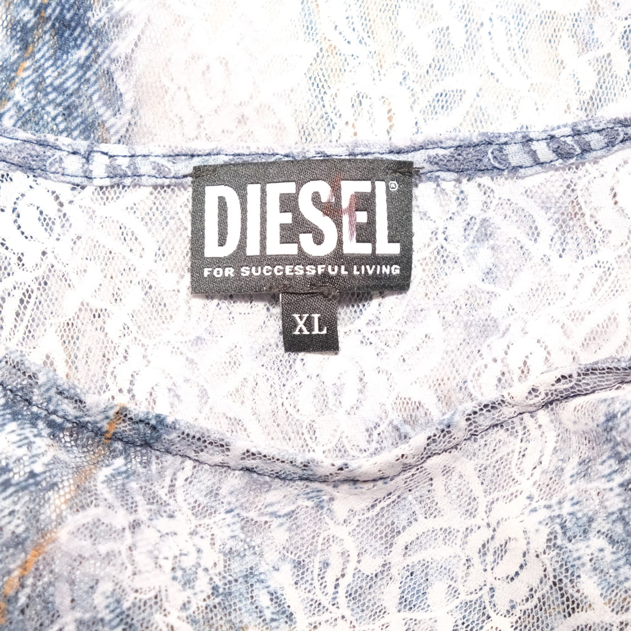 Diesel Trompe-l'œil See Through Lace Denim Jacket Top Size L / US 10 / IT 46 - 5 Thumbnail